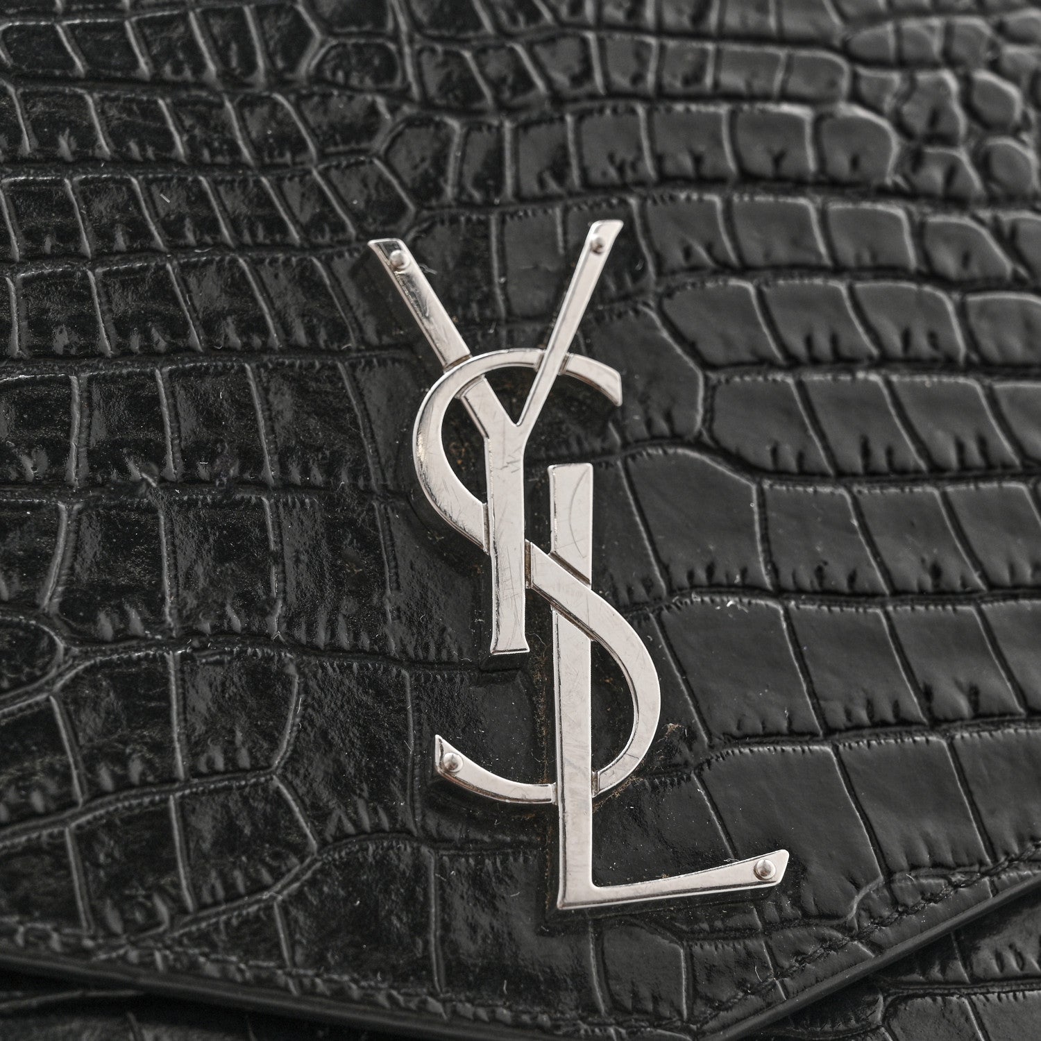 Saint Laurent Calfskin Crocodile Embossed Monogram Mini Uptown Crossbody Black 16 of 16