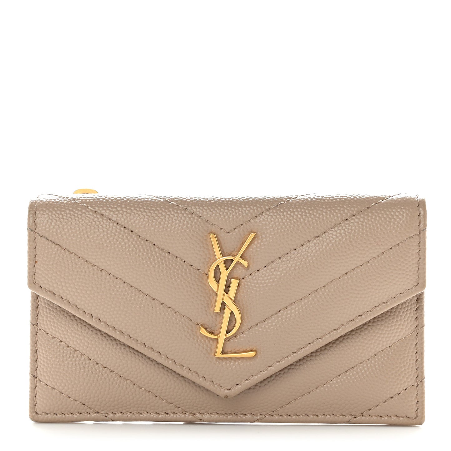 Grain De Poudre Matelasse Chevron Monogram Compact Wallet Dark Beige