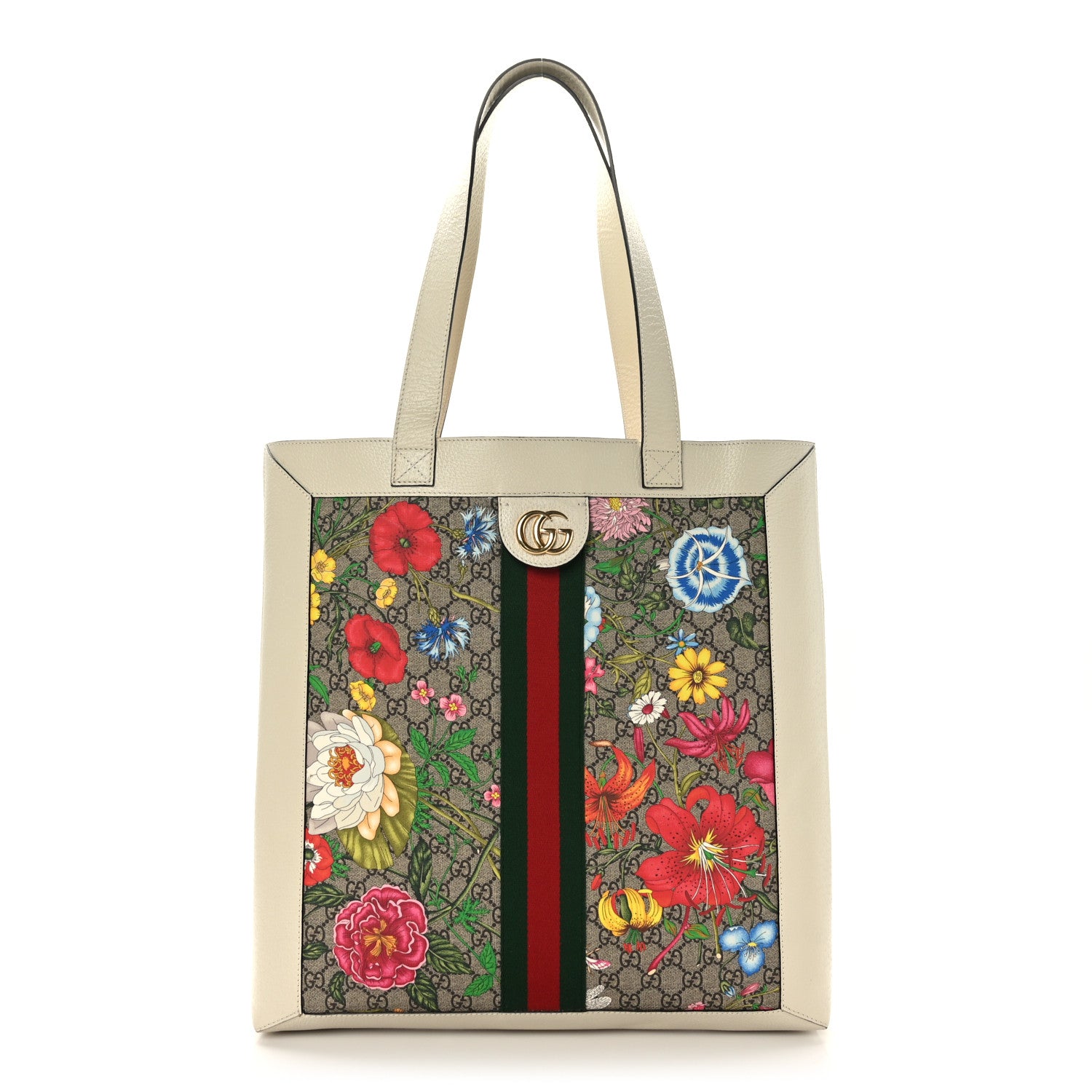 Gucci GG Supreme Monogram Flora Web Ophidia Vertical Shopping Tote White 1 of 10