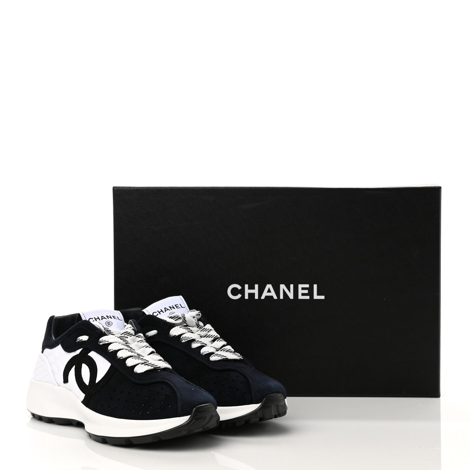 Chanel Suede Perforated Womens CC Sneakers 35.5 Black White 9 of 9