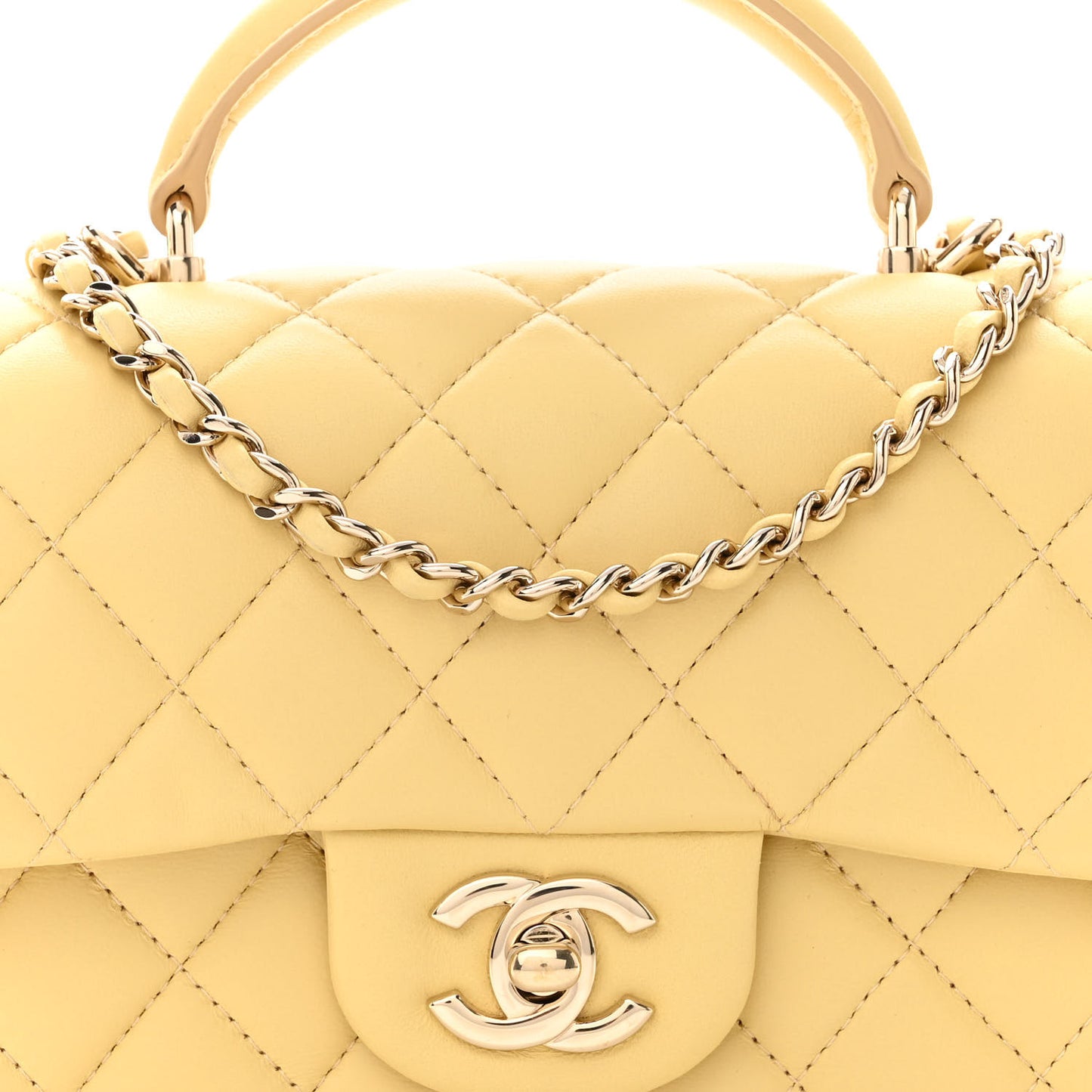 Lambskin Quilted Mini Top Handle Rectangular Flap Yellow