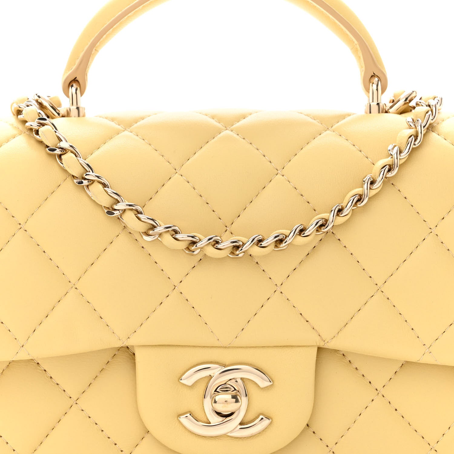 Chanel Lambskin Quilted Mini Top Handle Rectangular Flap Yellow 8 of 12