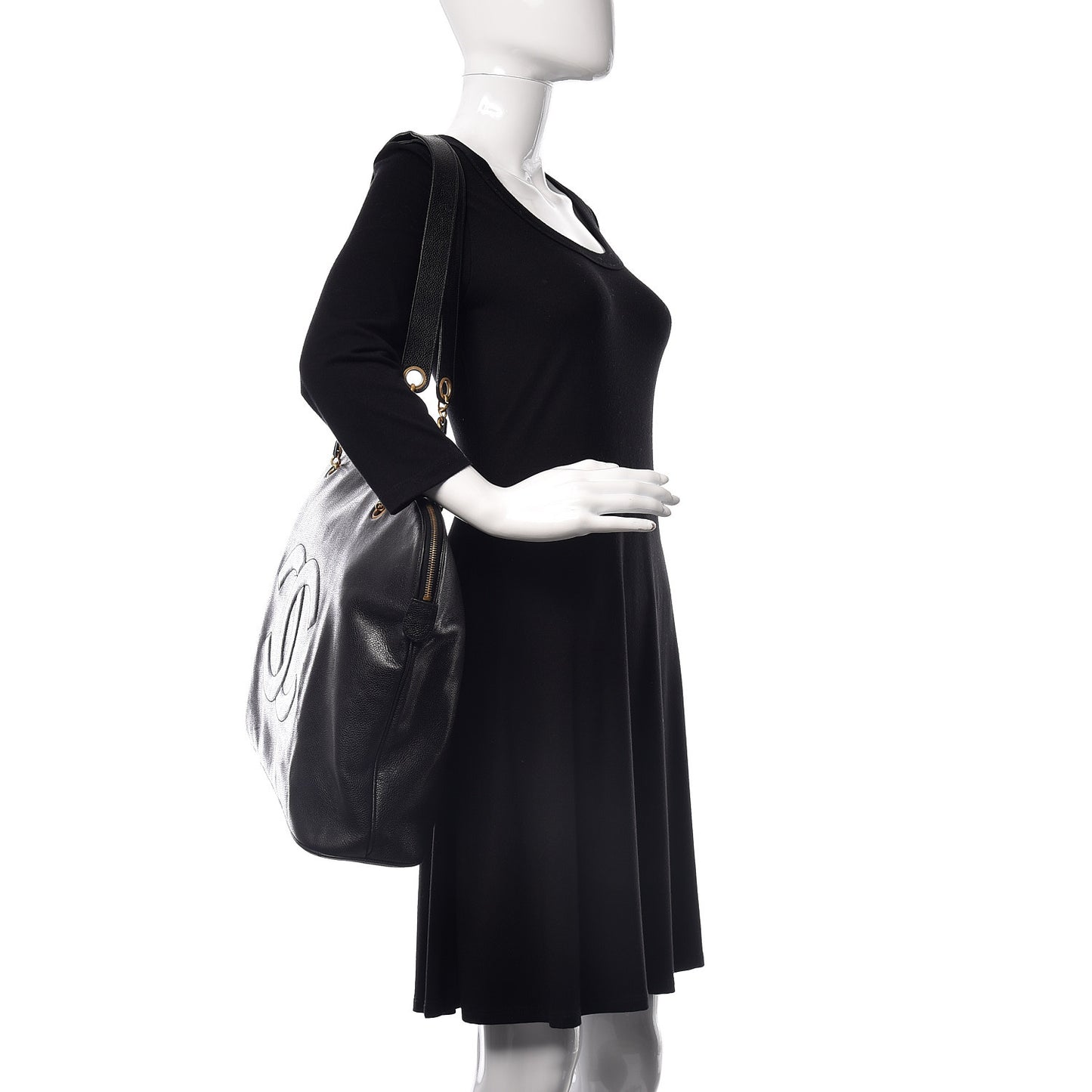 Caviar Large CC Shoulder Bag Black