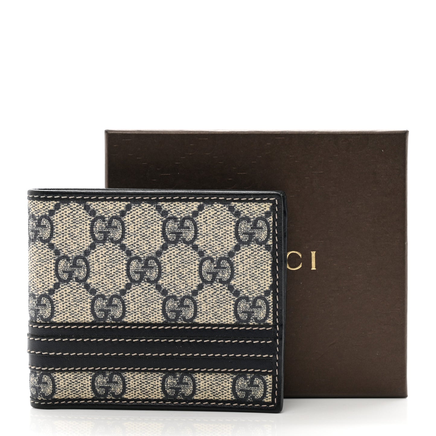 GG Plus Monogram Web Bi-Fold Wallet Navy