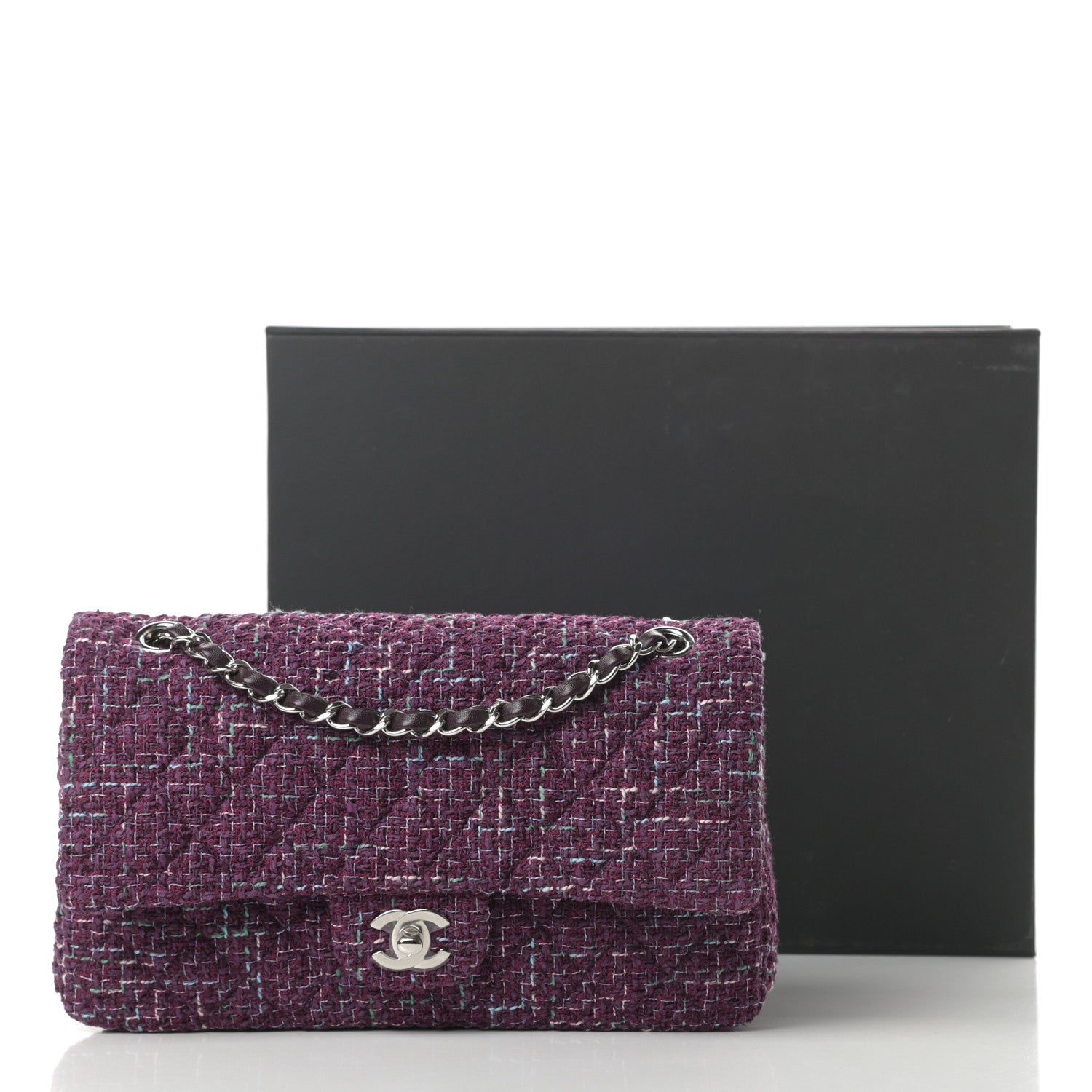 Chanel Tweed Quilted Medium Double Flap Purple Green Turquoise 13 of 13