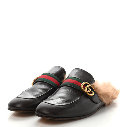 Gucci Goatskin Fur Web GG Mens Princetown Slippers 10 Cocoa 3 of 9