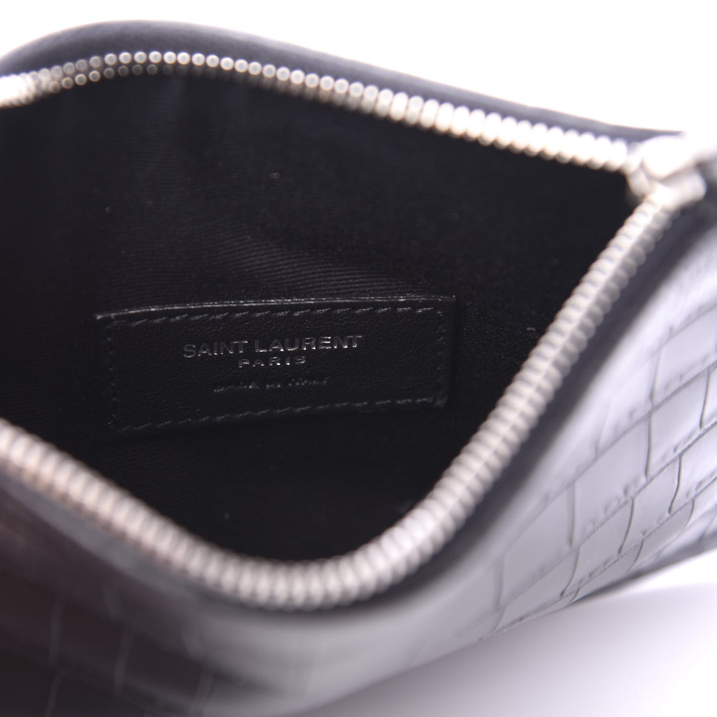 Calfskin Crocodile Embossed East Side Zip Pouch Black