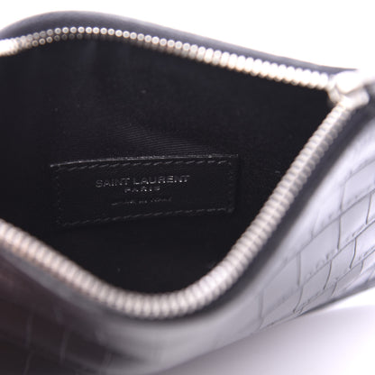 Saint Laurent Calfskin Crocodile Embossed East Side Zip Pouch Black 8 of 9