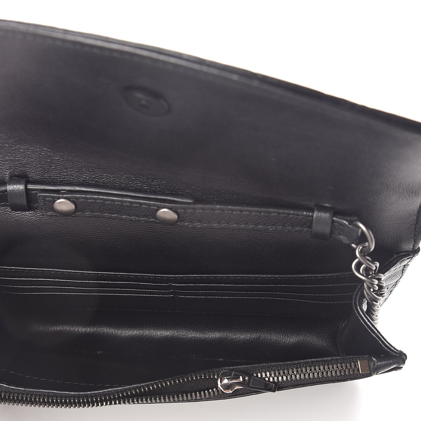 Shiny Goatskin Logo Embossed Monochrome BB Wallet On Chain Black