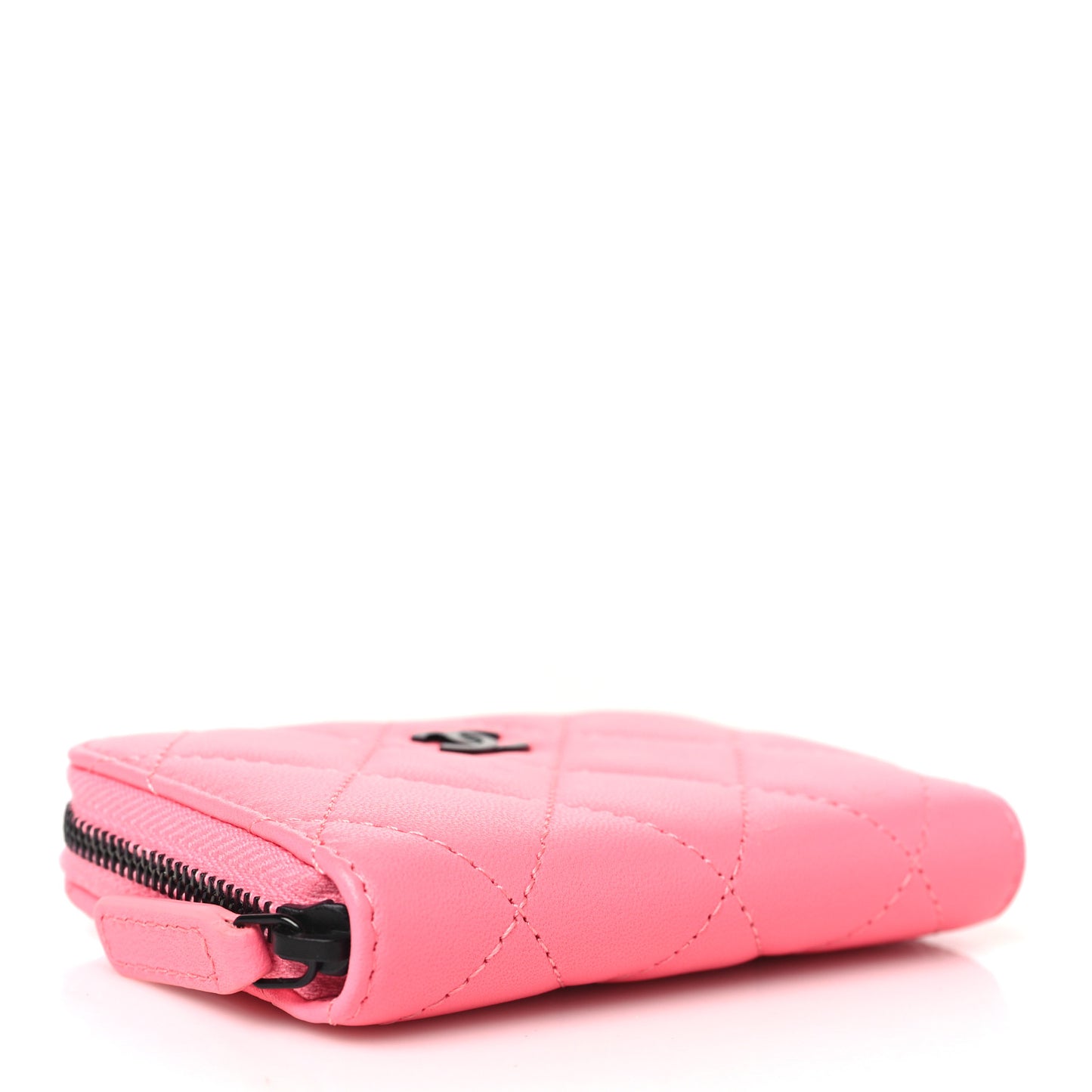 Lambskin Quilted Zip Around Coin Purse Pink