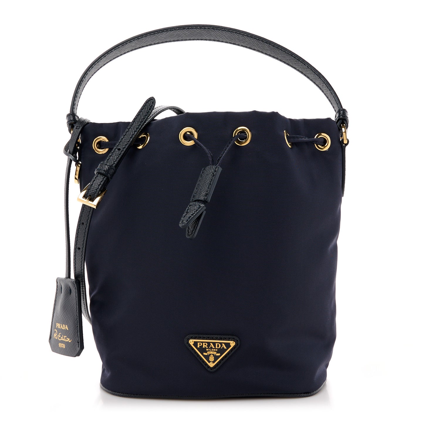 Re-Nylon Saffiano Mini Re-Edition 1978 Bucket Bag Navy