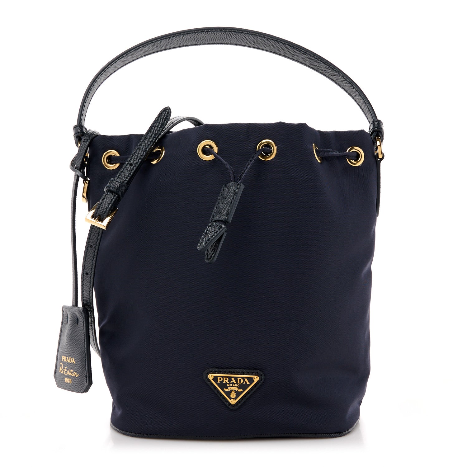 Prada Re-Nylon Saffiano Mini Re-Edition 1978 Bucket Bag Navy 1 of 9