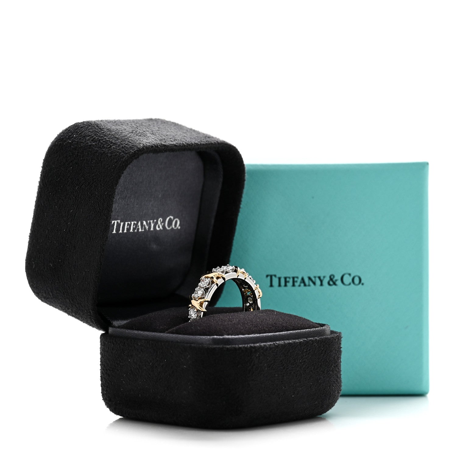 Tiffany Platinum 18K Yellow Gold Diamond Schlumberger Sixteen Stone Ring 54 7 7 of 7