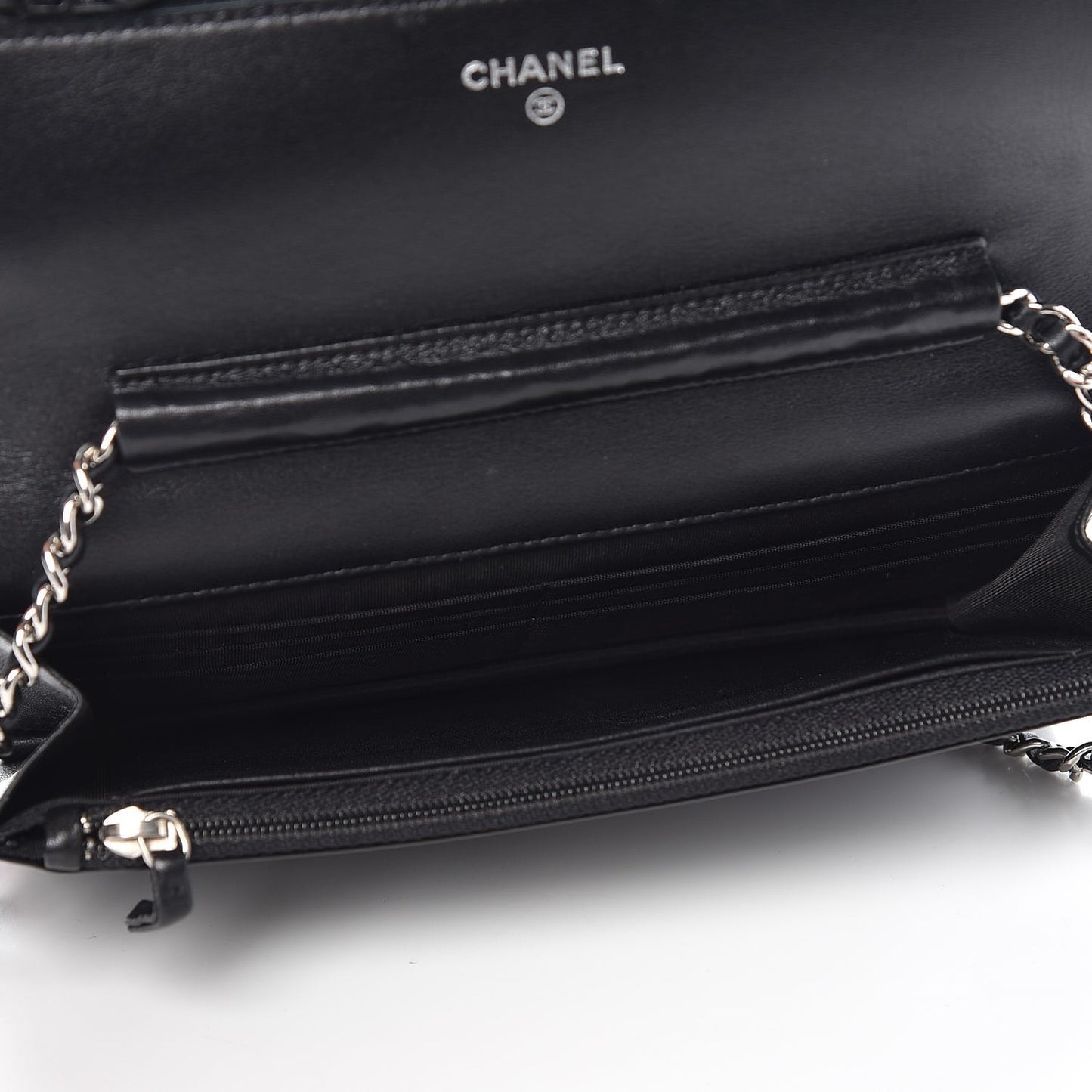Patent Quilted Brilliant Wallet On Chain WOC Black