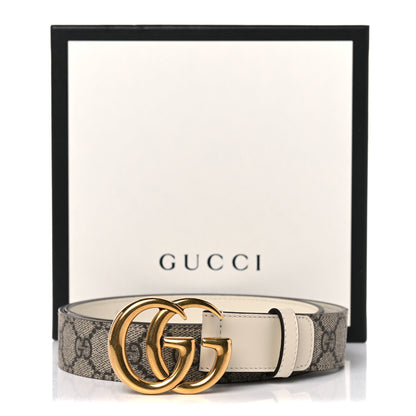 Gucci GG Supreme Monogram Matte Plutone Calfskin Double G 30mm Belt 90 36 Beige Ebony Mystic White 5 of 5