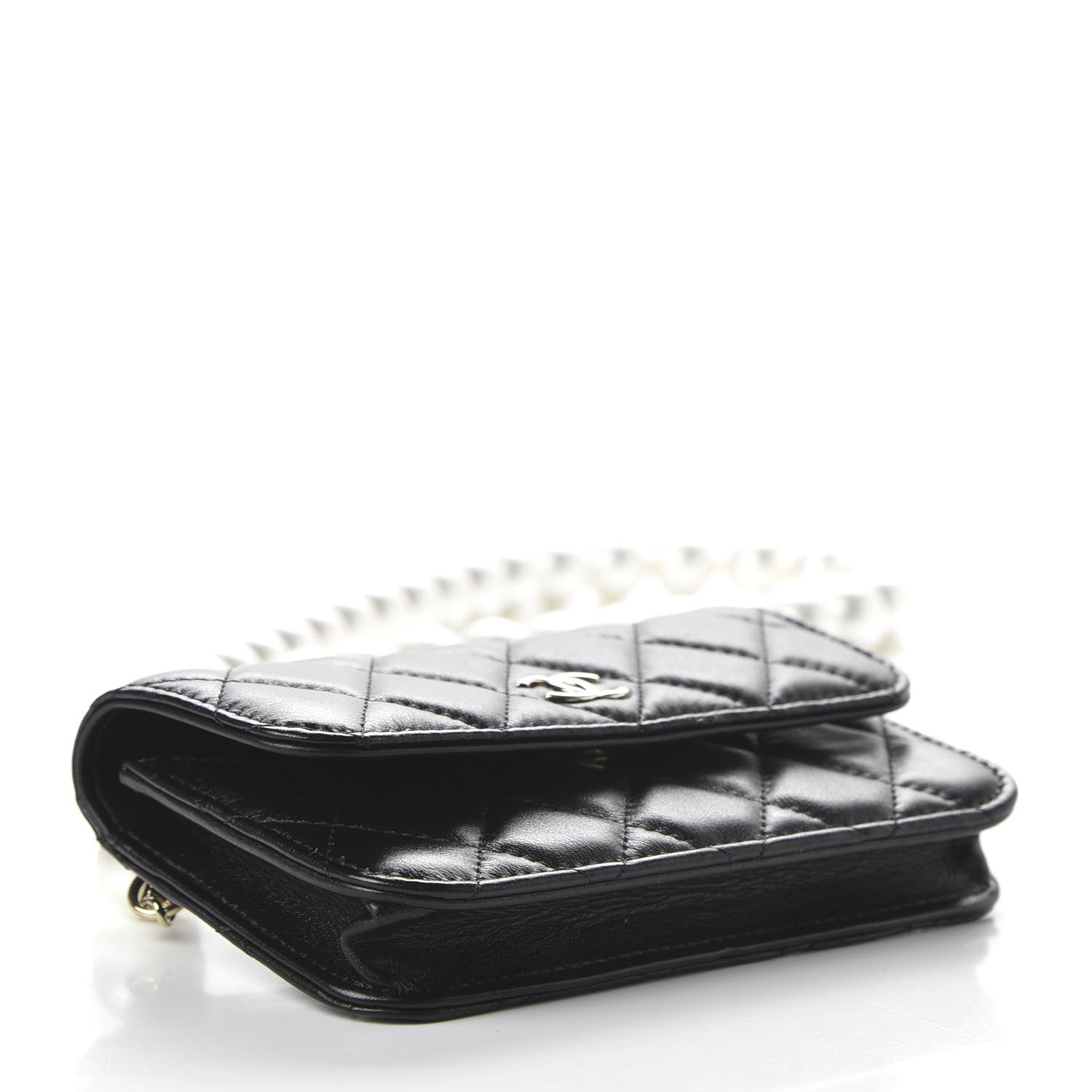 Chanel Calfskin Quilted Pearl Clutch With Chain Black 4 of 11