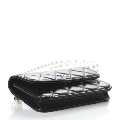 Chanel Calfskin Quilted Pearl Clutch With Chain Black 4 of 11