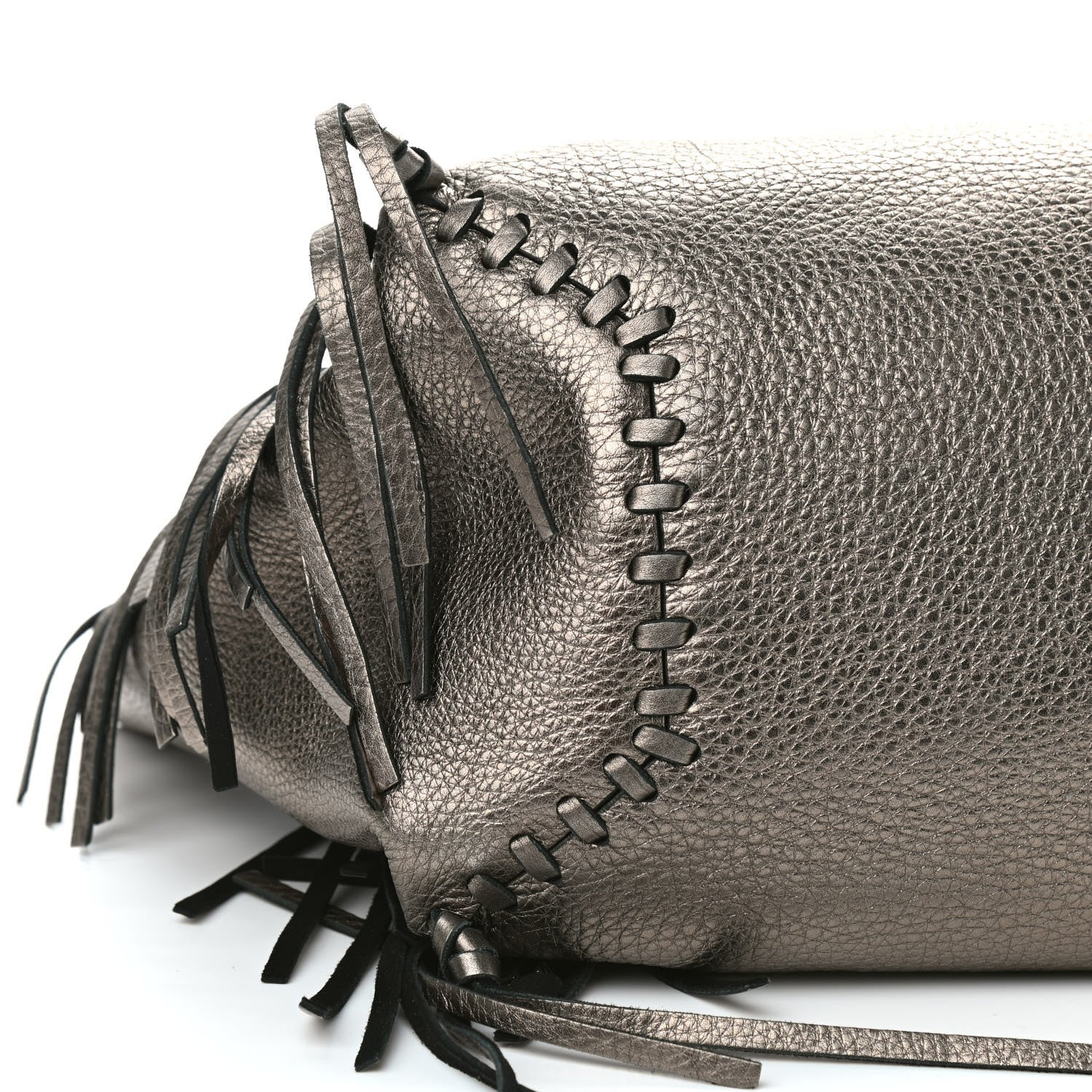 Valentino Garavani Metallic Grained Calfskin C-Rockee Fringe Tote Sasso 6 of 7