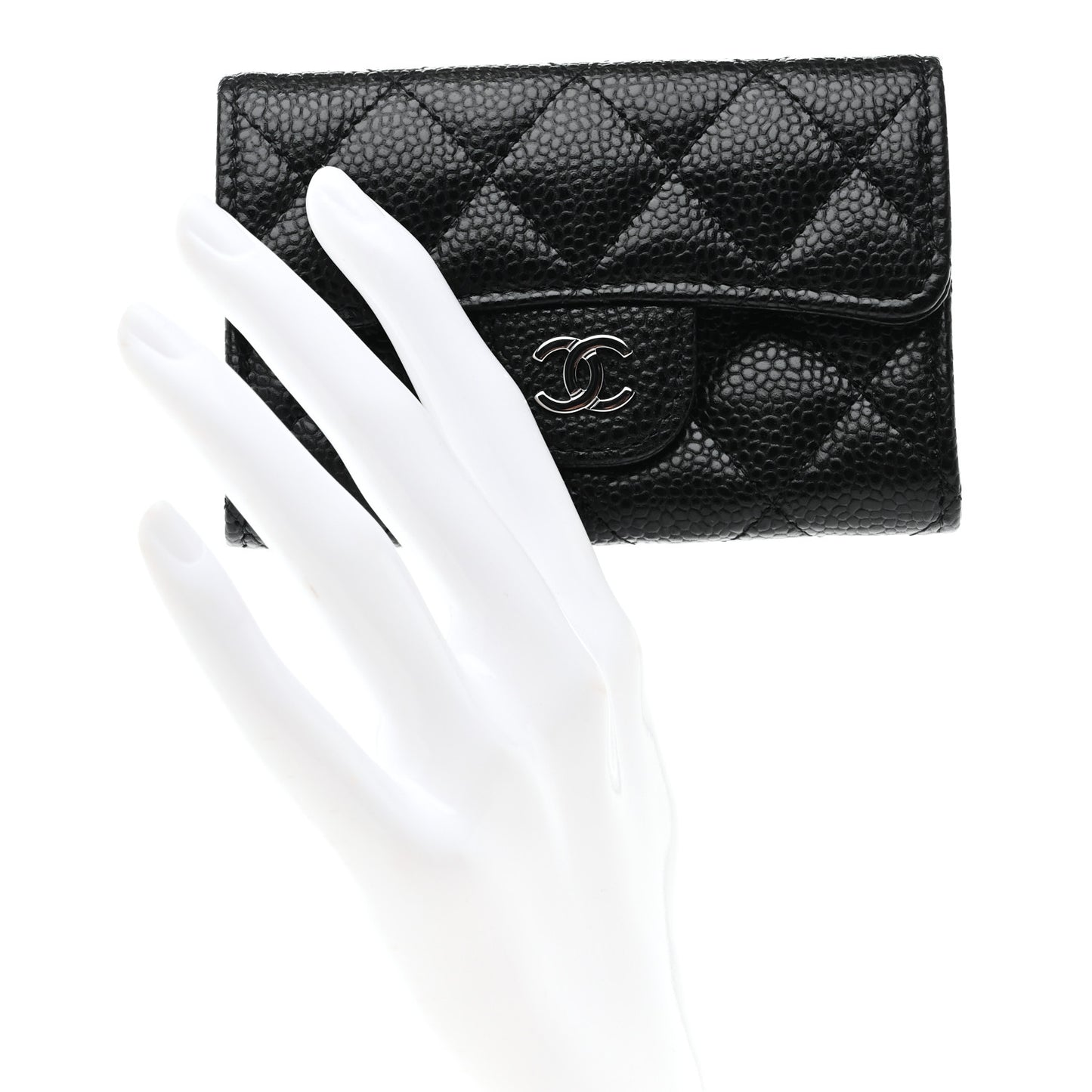 Caviar Quilted Flap Card Holder Black