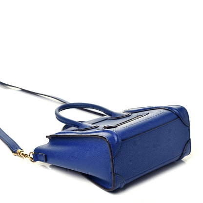 Celine Drummed Calfskin Nano Luggage Indigo 5 of 10