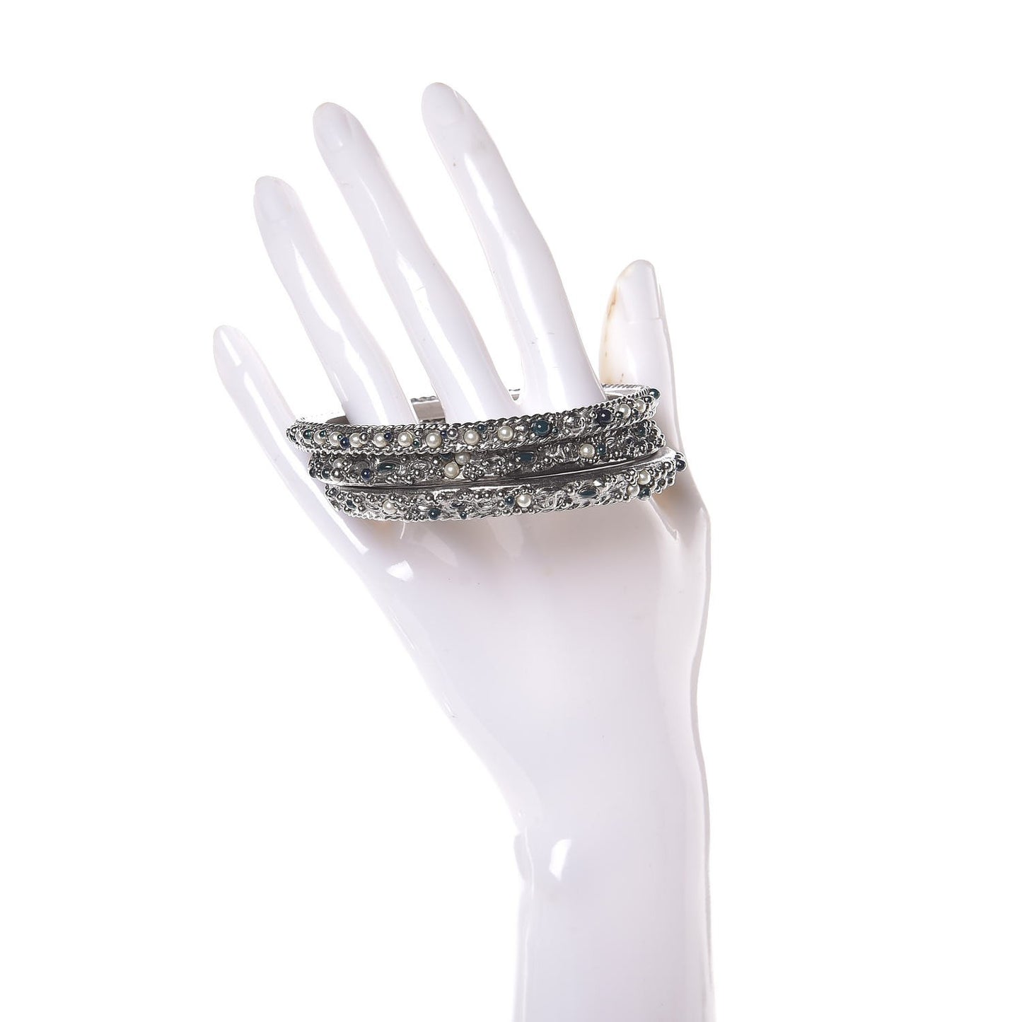 Ruthenium Pearl Bead Bangle Set of 3