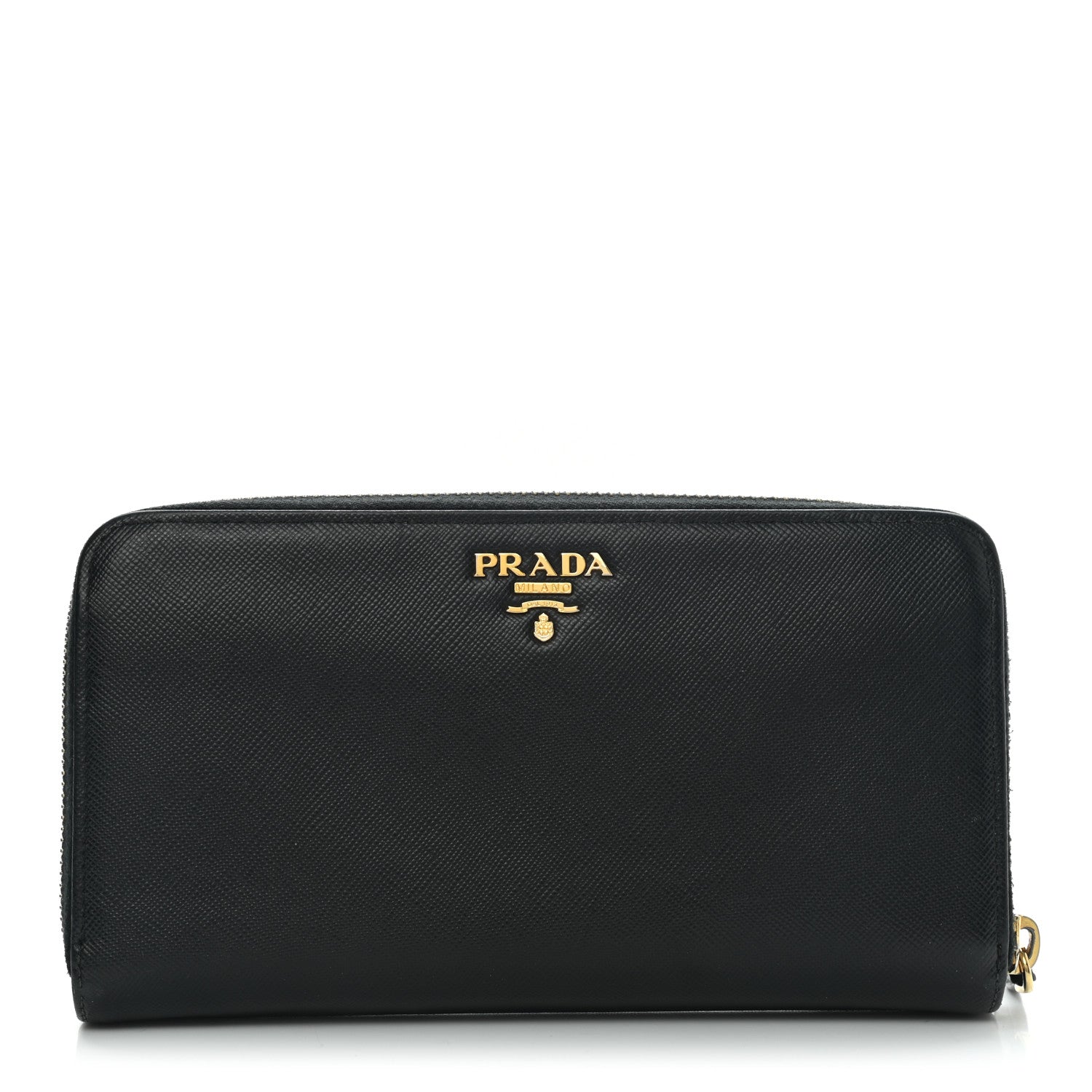 Prada Saffiano Metal Large Zip Around Travel Wallet Black 1 of 6