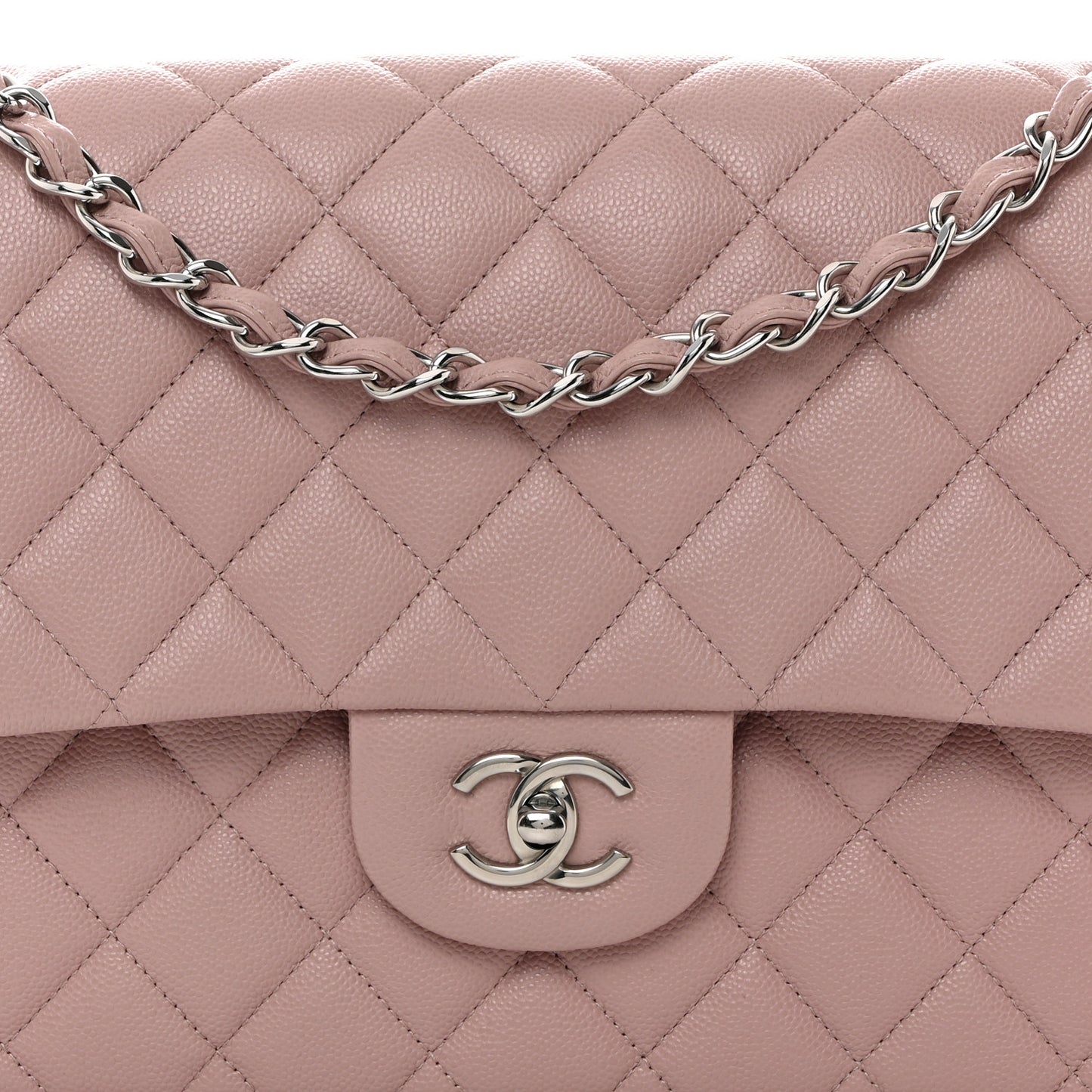 Caviar Quilted Jumbo Double Flap Light Purple