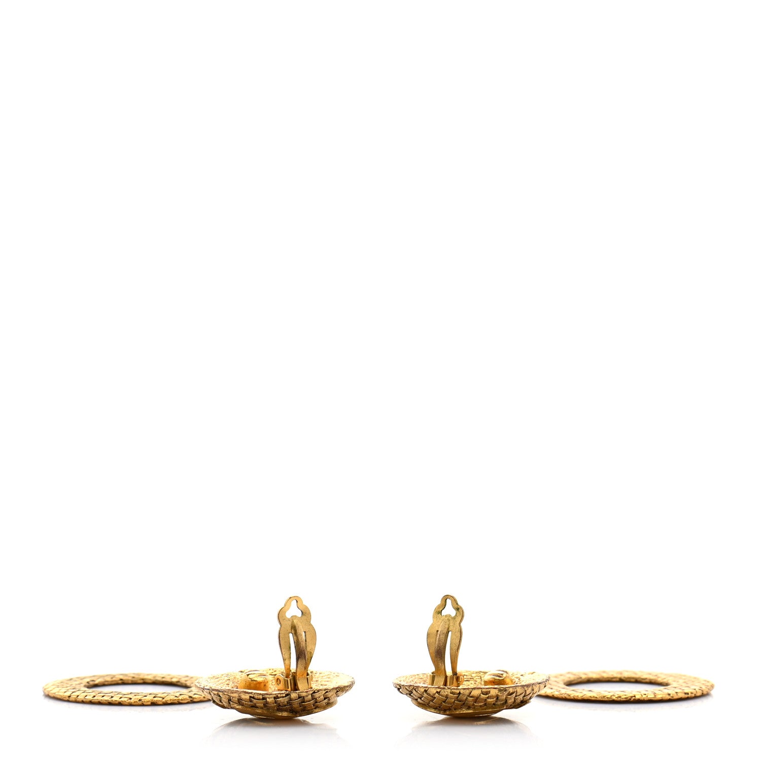Chanel CC Woven Clip On Drop Earrings Gold 3 of 5