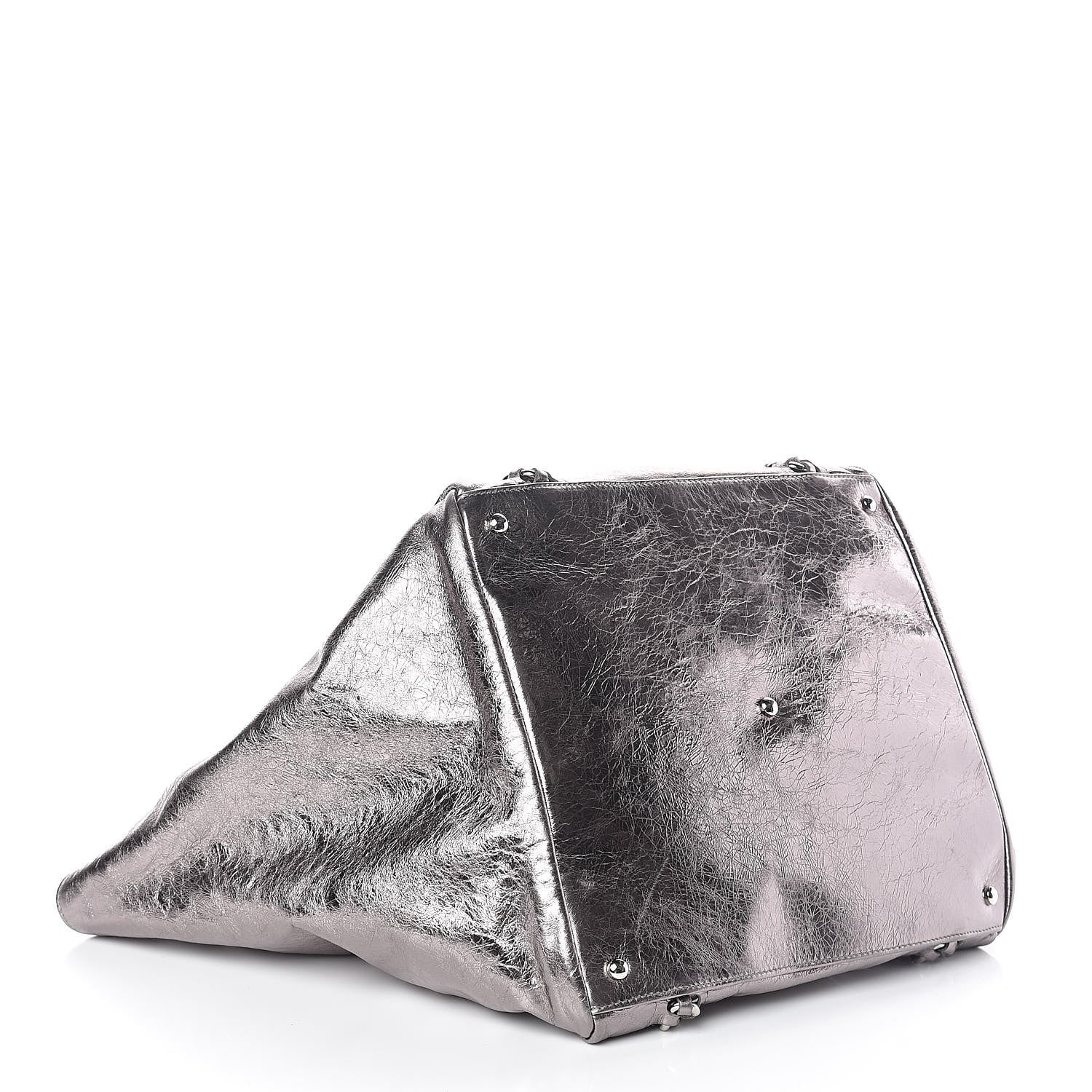 Chanel Metallic Cracked Calfskin Modern Chain Tote Dark Silver 4 of 10