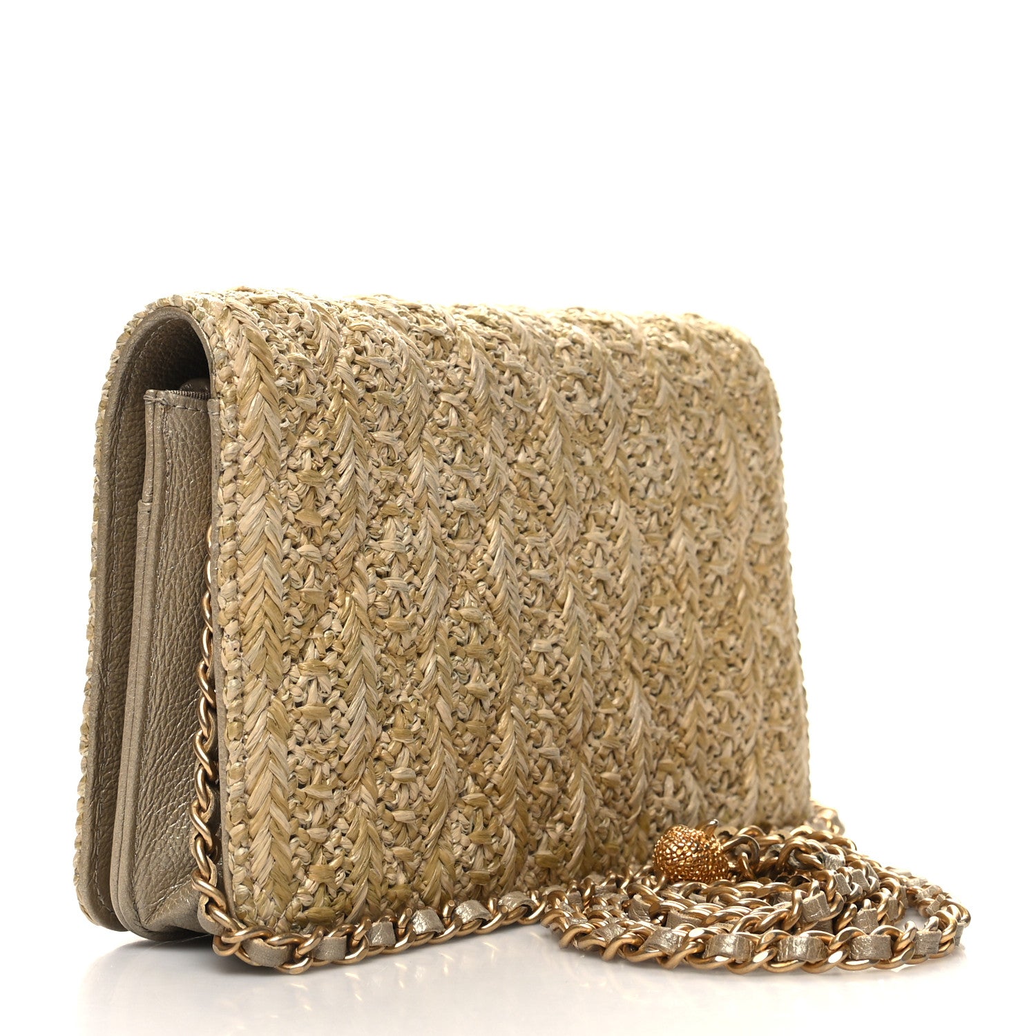 Chanel Woven Straw Braided Ancient Greek Wallet On Chain WOC Beige 3 of 11