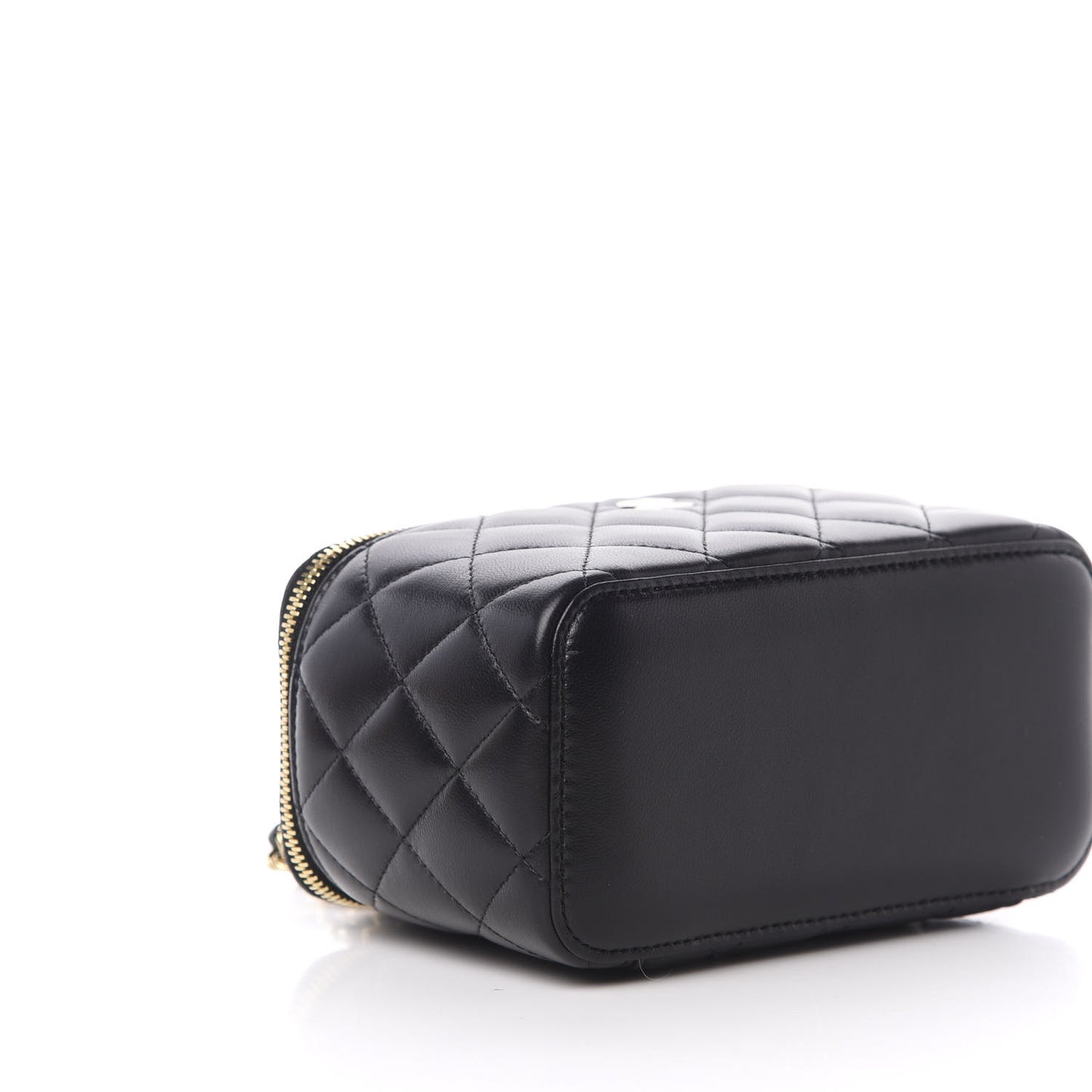Lambskin Quilted Small Vanity Case With Chain Black