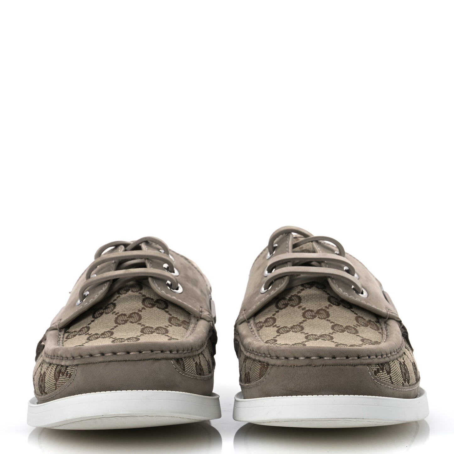 GG Supreme Monogram Canvas Nubuck Mens Lace Up Boat Shoes 9.5 Oatmeal Beige Ebony
