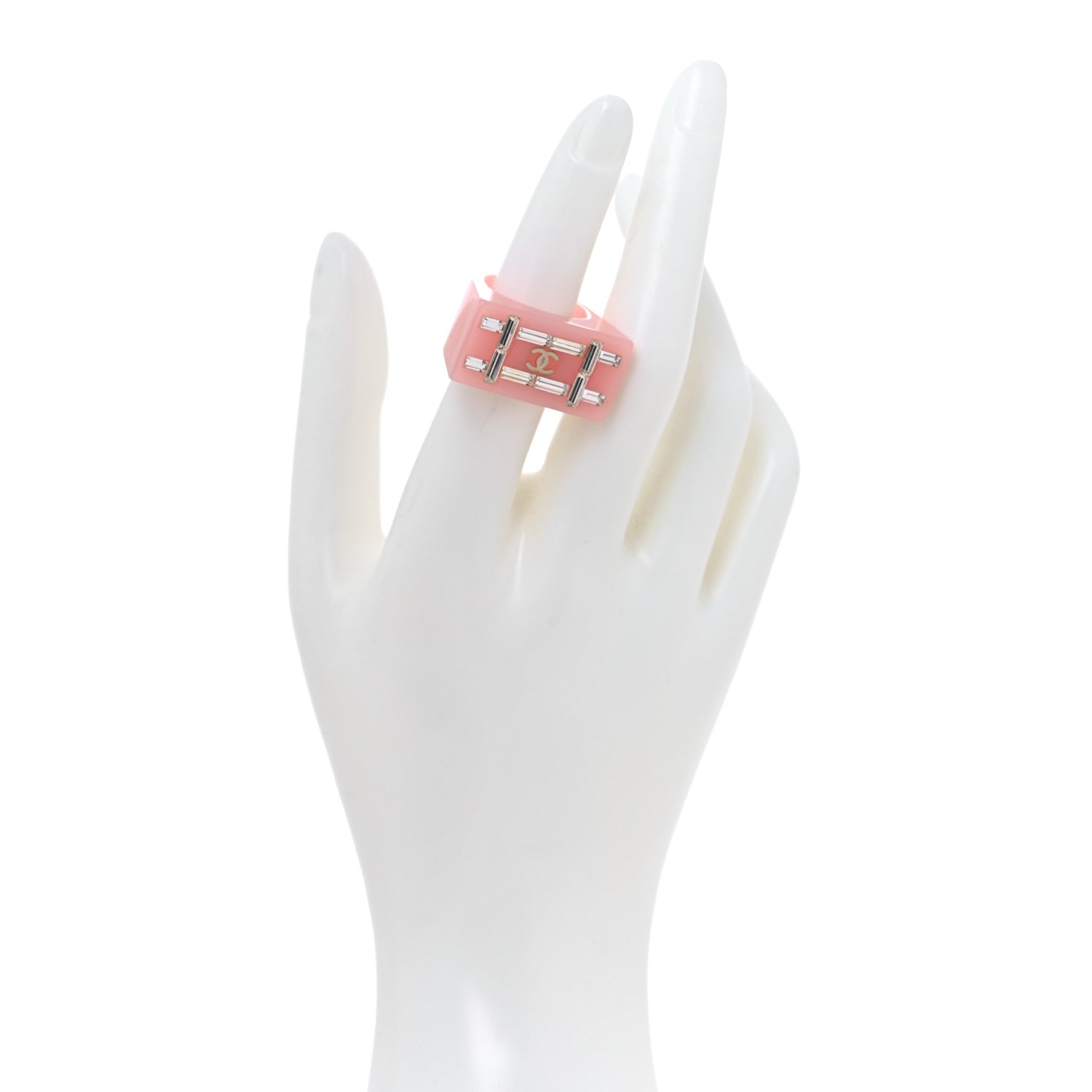 Chanel Resin Crystal Baguette CC Ring 7 Pink 2 of 8