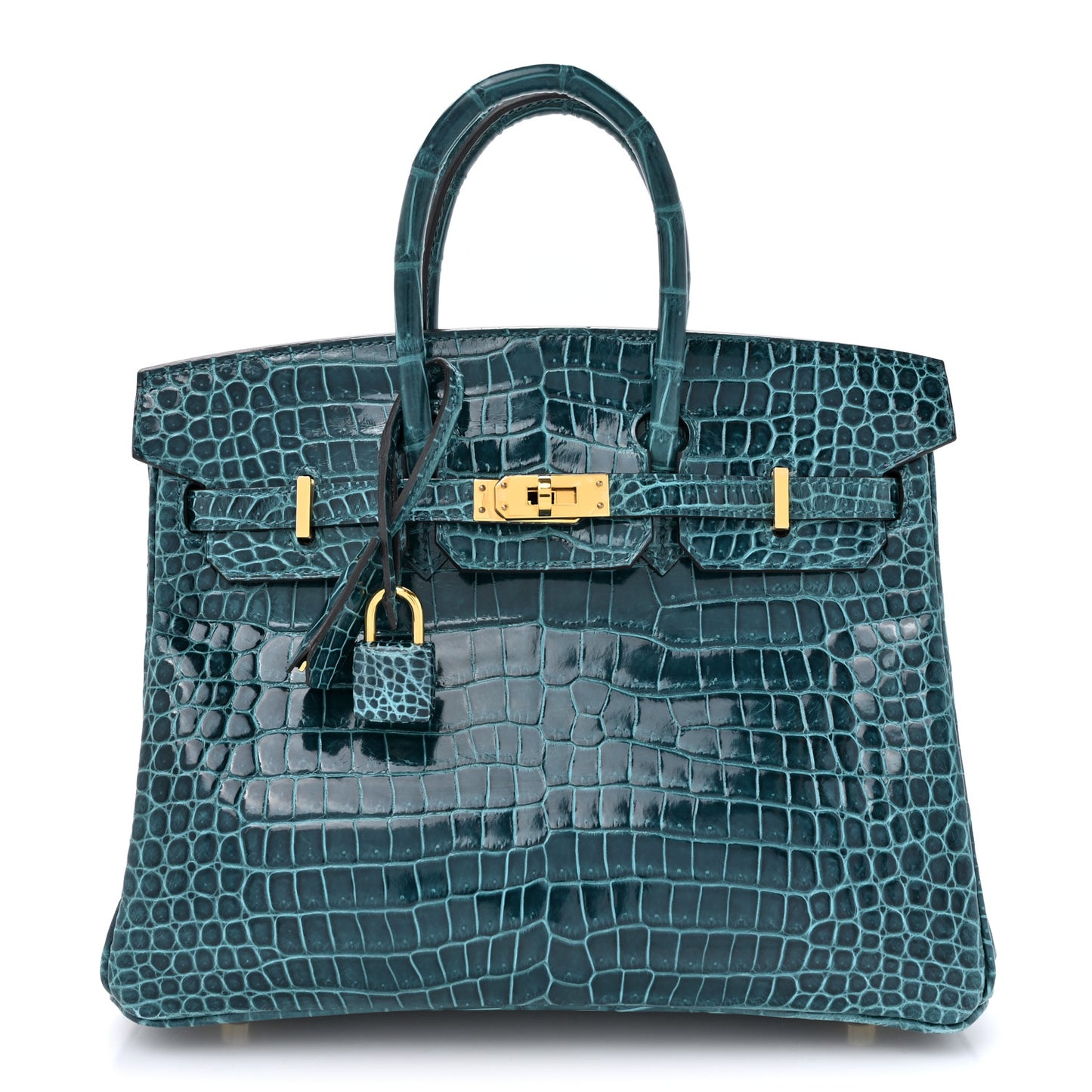 Shiny Porosus Crocodile Birkin 25 Vert Bosphore