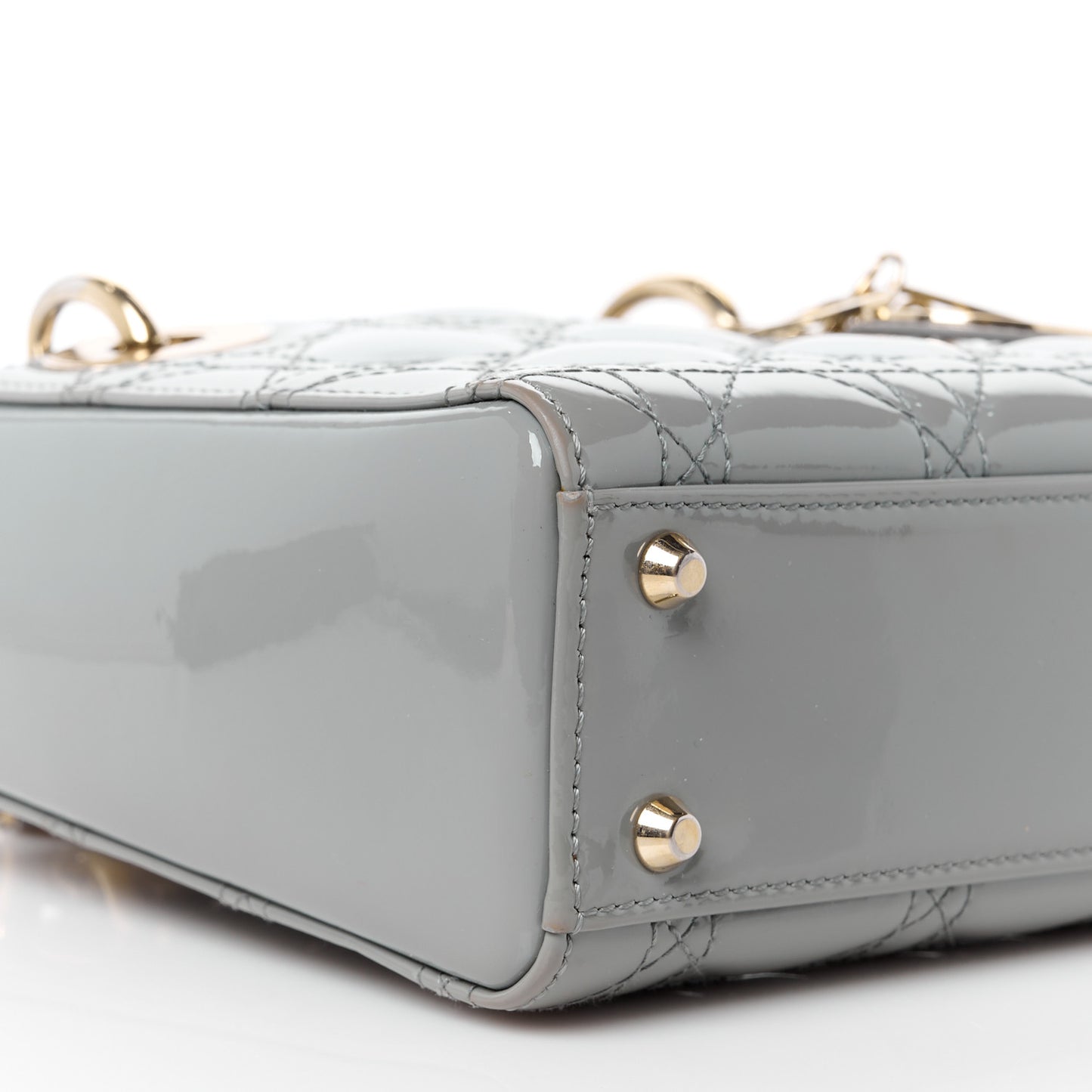 Patent Cannage Mini Lady Dior Grey Stone