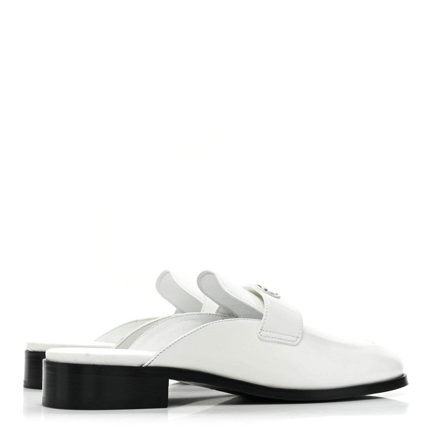 Prada Brushed Calfskin Metal Triangle Logo Mules 40 White 4 of 8