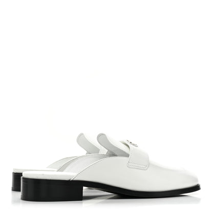 Prada Brushed Calfskin Metal Triangle Logo Mules 40 White 4 of 8