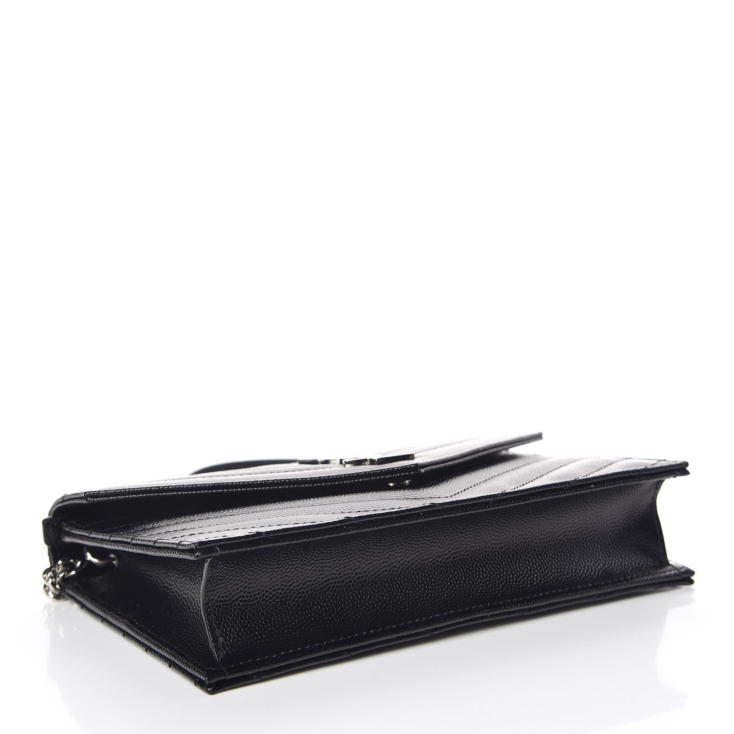 Saint Laurent Grain De Poudre Matelasse Chevron Monogram Envelope Chain Wallet Black 4 of 10