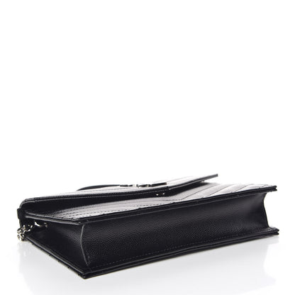 Saint Laurent Grain De Poudre Matelasse Chevron Monogram Envelope Chain Wallet Black 4 of 10