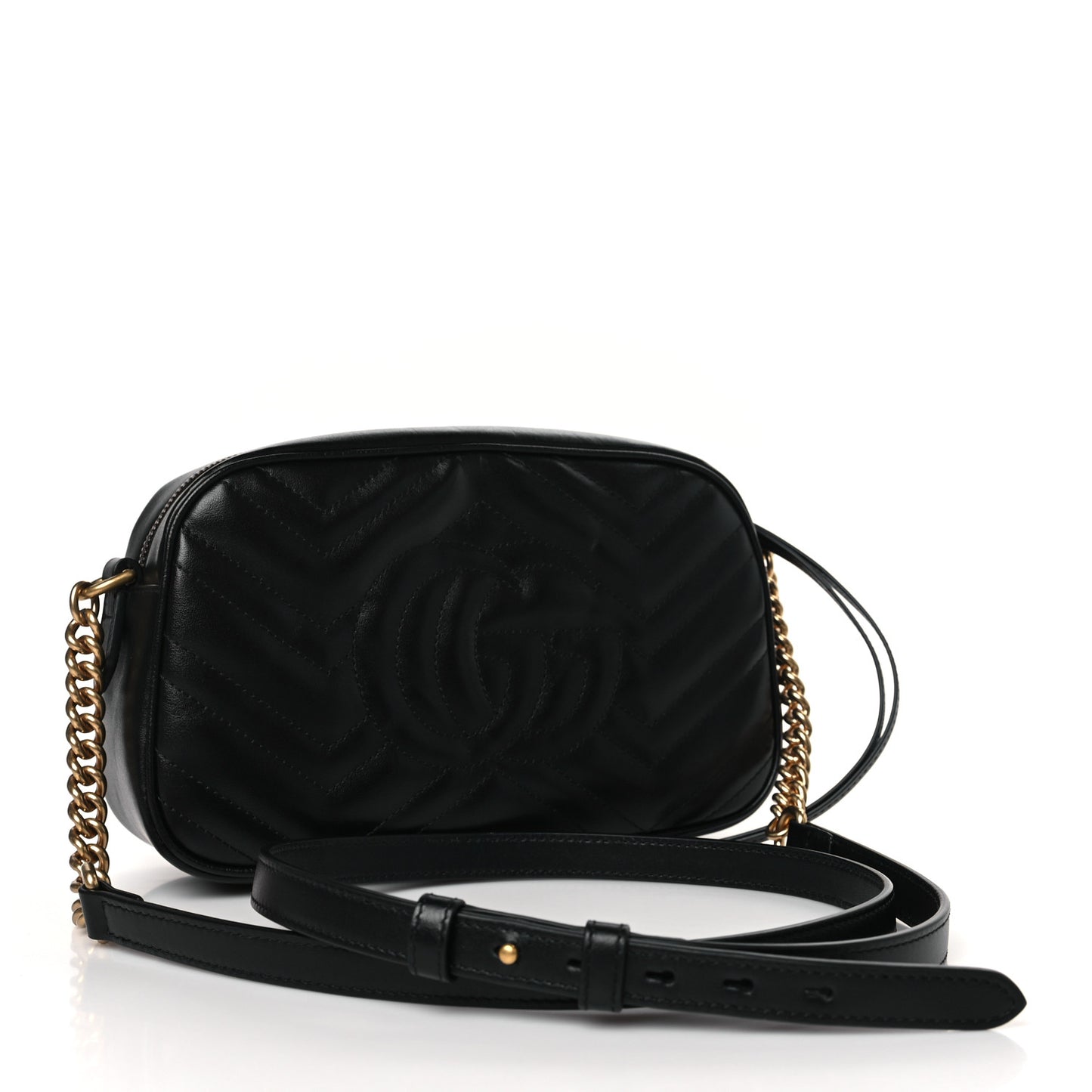 Calfskin Matelasse Small GG Marmont Chain Shoulder Bag Black