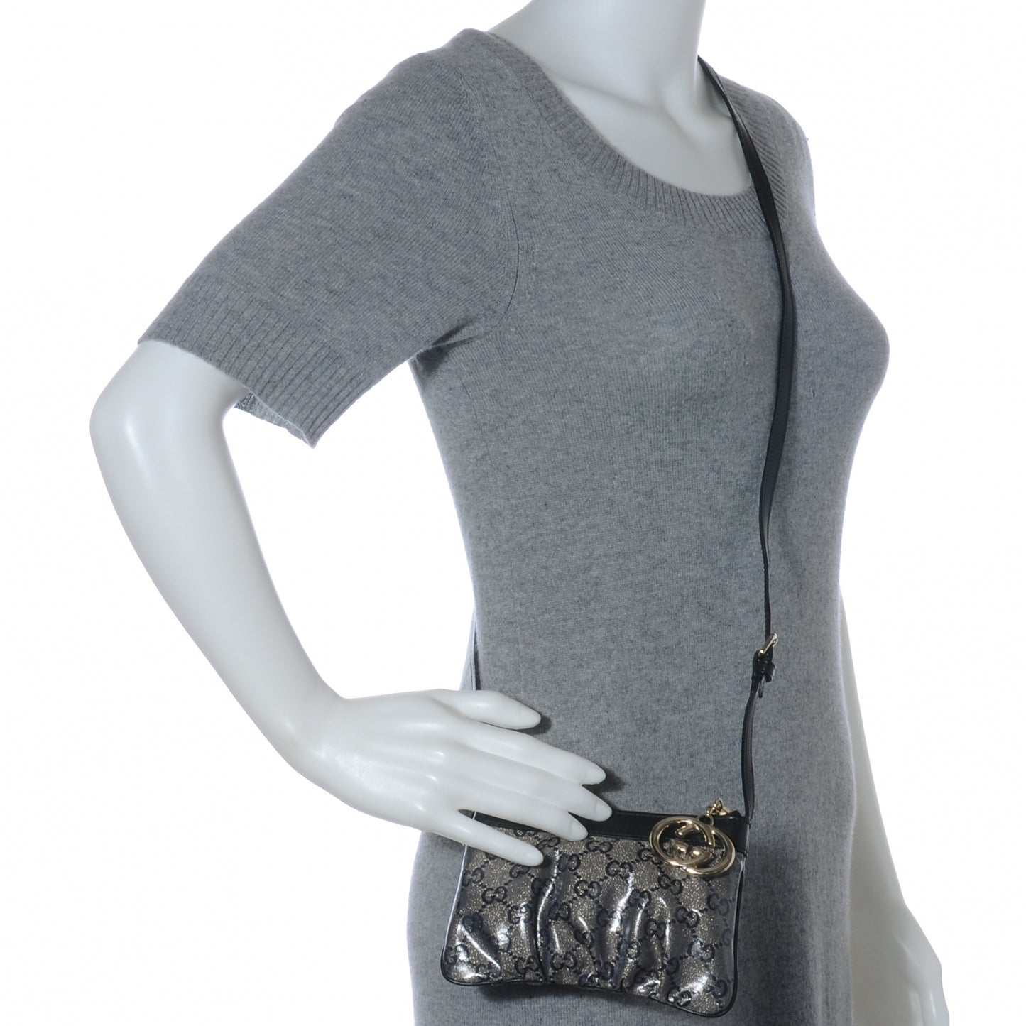 Crystal Monogram Small Flat Messenger Crossbody Navy