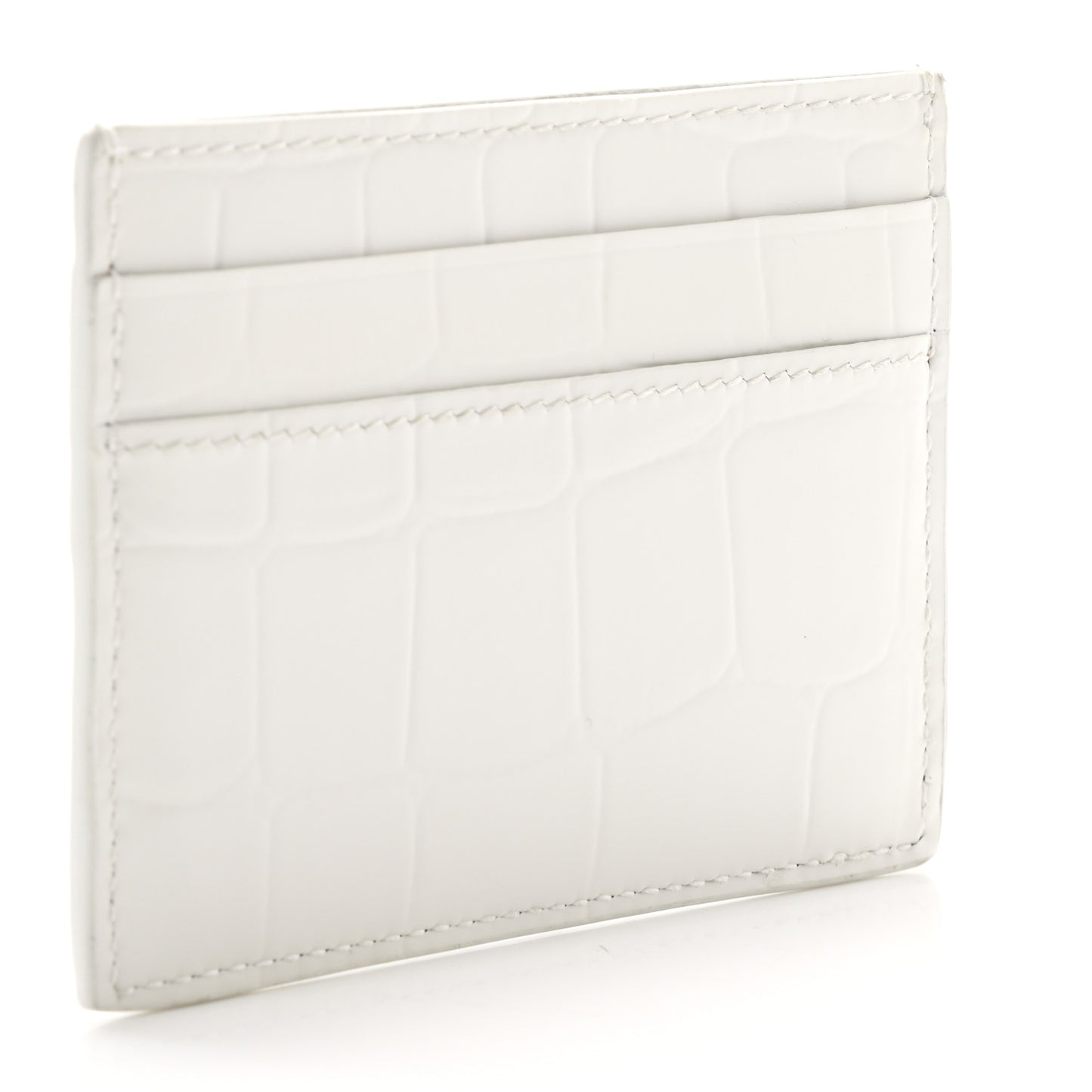 Semi Shiny Calfskin Crocodile Embossed Neo Classic Card Holder White