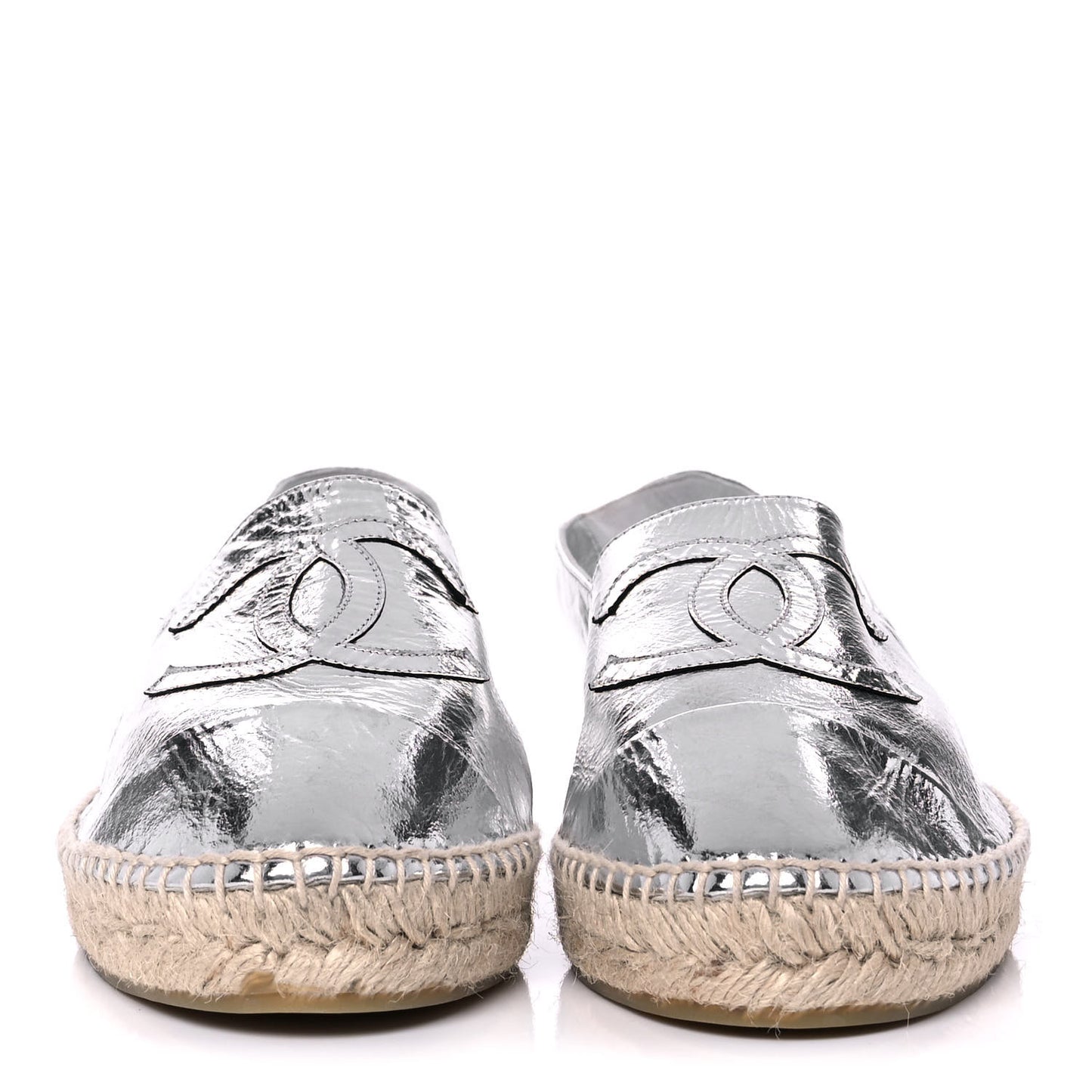 Laminated Goatskin CC Espadrilles 42 Silver