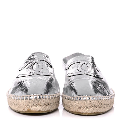 Chanel Laminated Goatskin CC Espadrilles 42 Silver 2 of 10