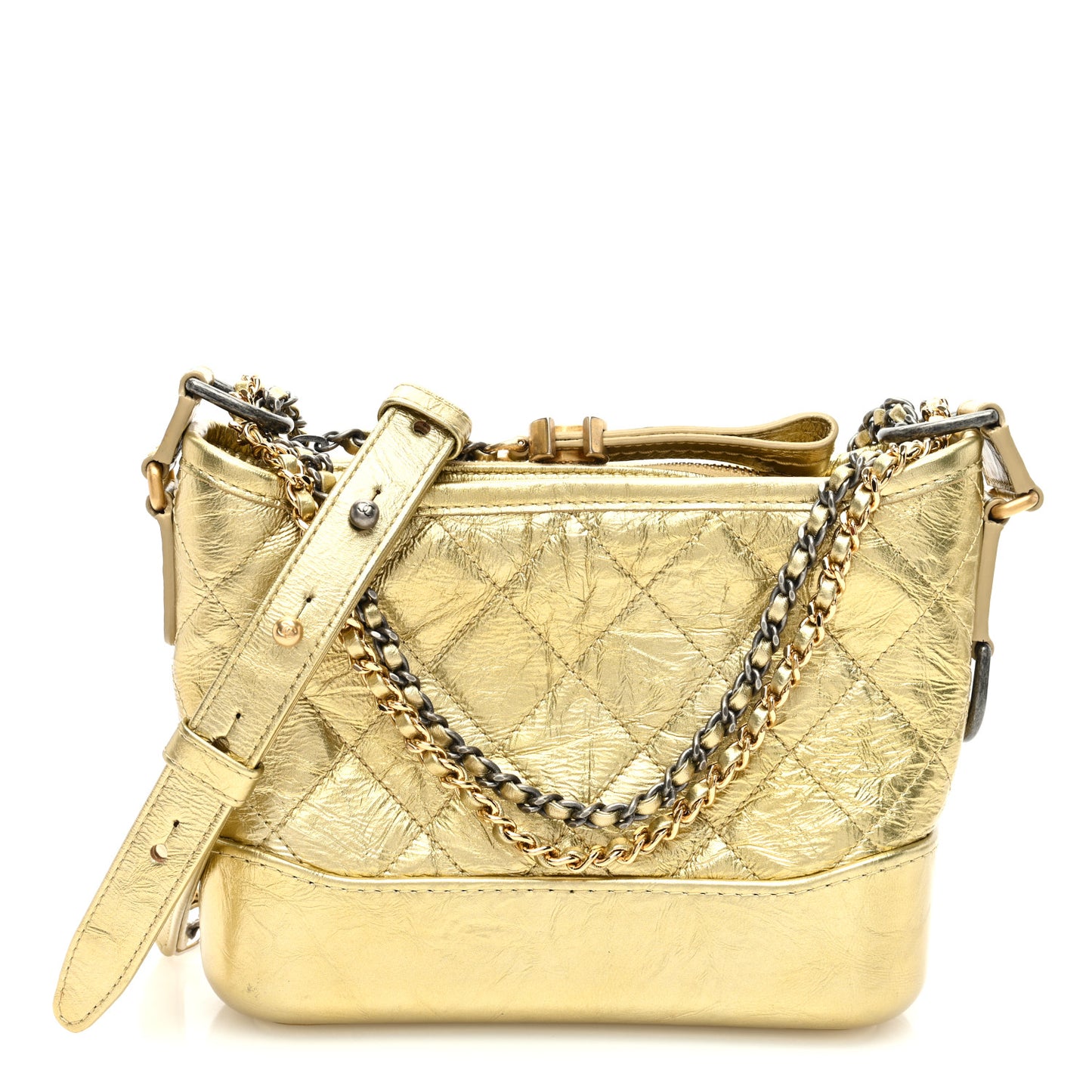 Metallic Aged Calfskin Quilted Small Gabrielle Hobo Gold