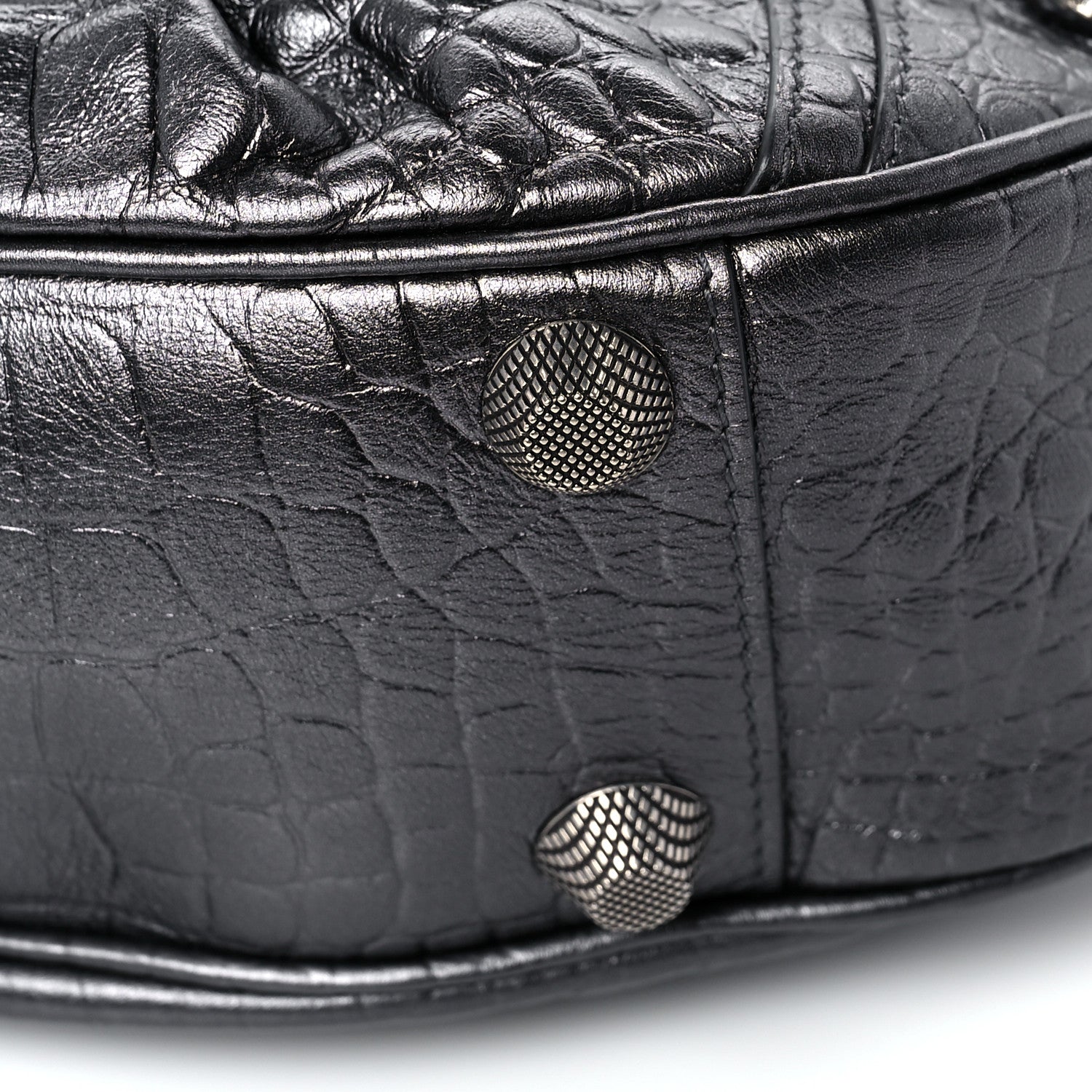 Balenciaga Metallic Calfskin Crocodile Embossed Crystal Small Le Cagole Shoulder Bag Gunmetal 8 of 8