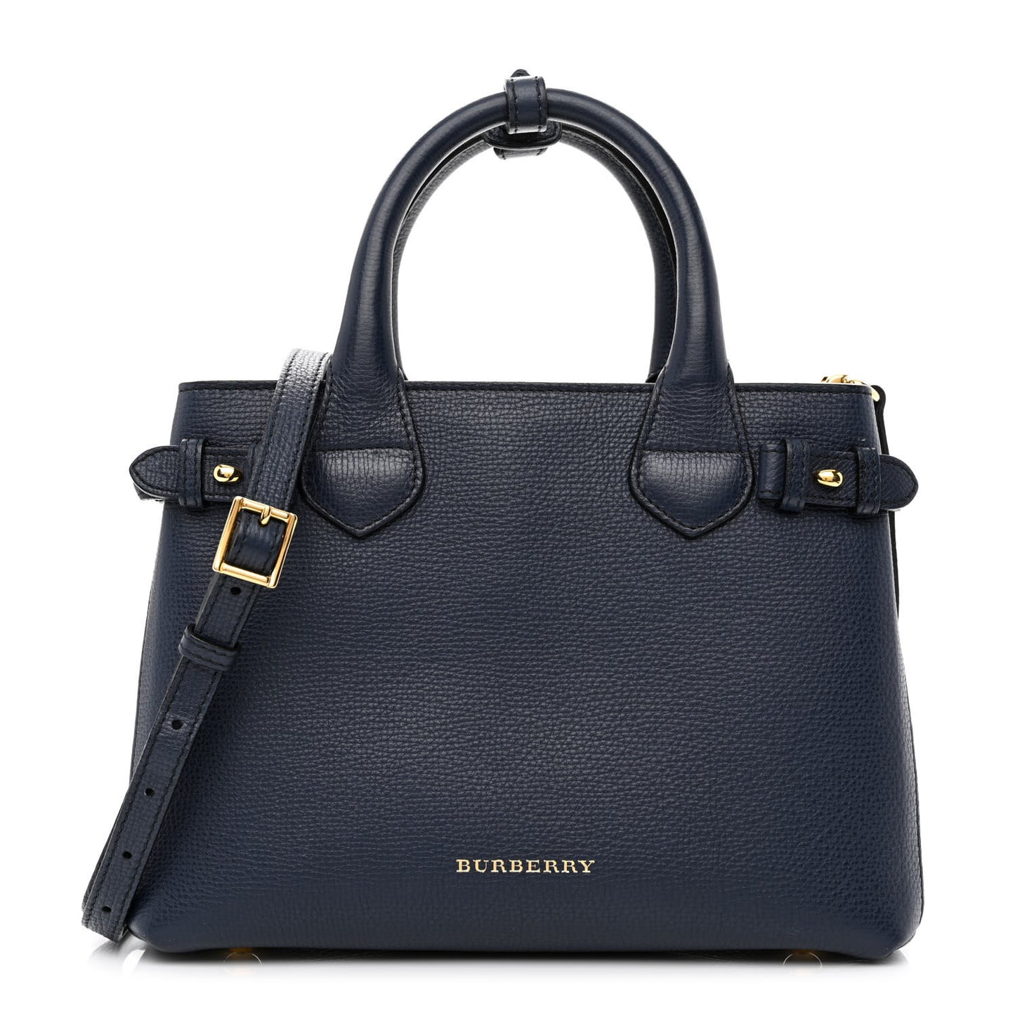Grainy Calfskin House Check Small Banner Tote Ink Blue