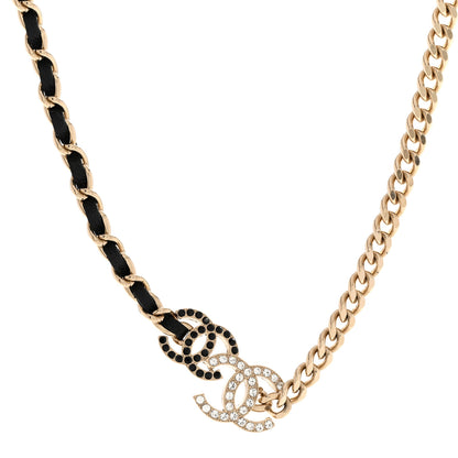Chanel Metal Calfskin Crystal Double CC Short Necklace Black Gold 1 of 5