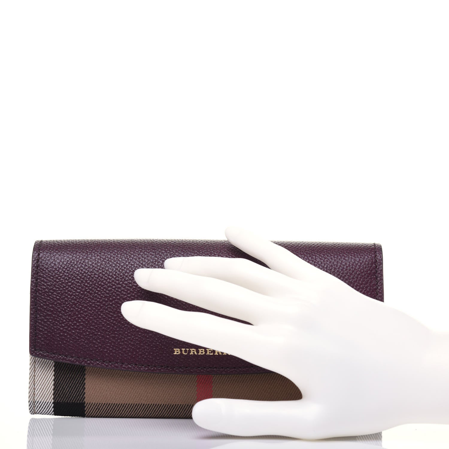 Burberry Grainy Calfskin House Check Continental Wallet Mahogany Red 2 of 11