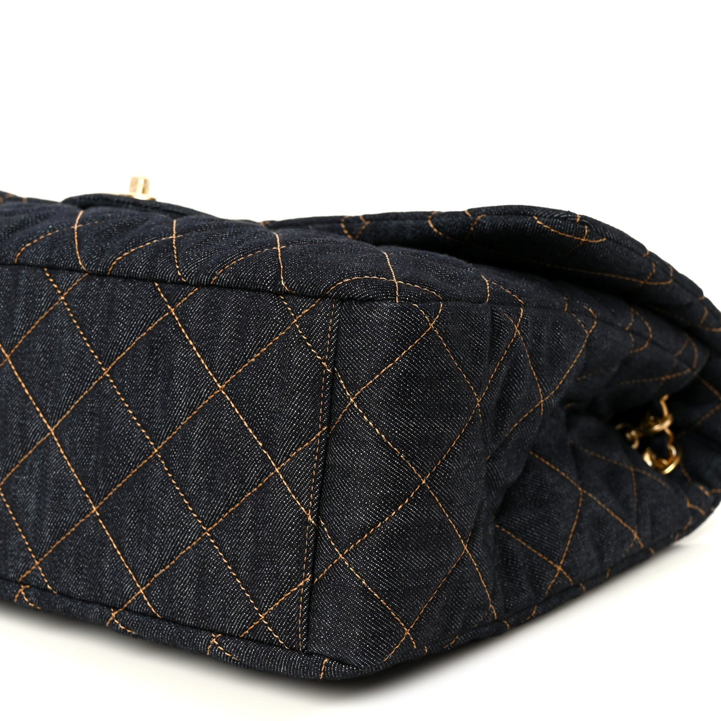 Denim Quilted XXL Travel Flap Bag Dark Blue Orange